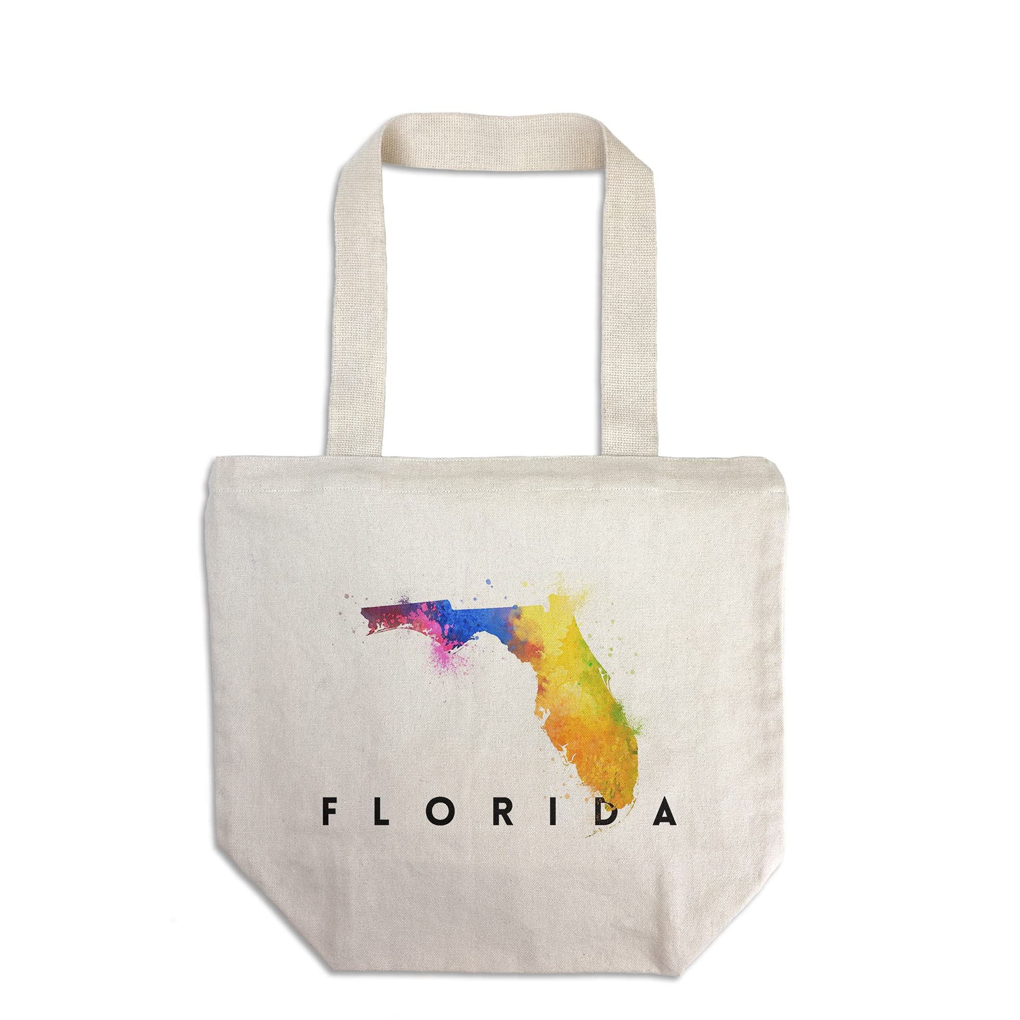 Florida State Abstract Watercolor Tote Bag - 100% Cotton Canvas Reusable Shopping Bag for Beach, Groceries & Travel