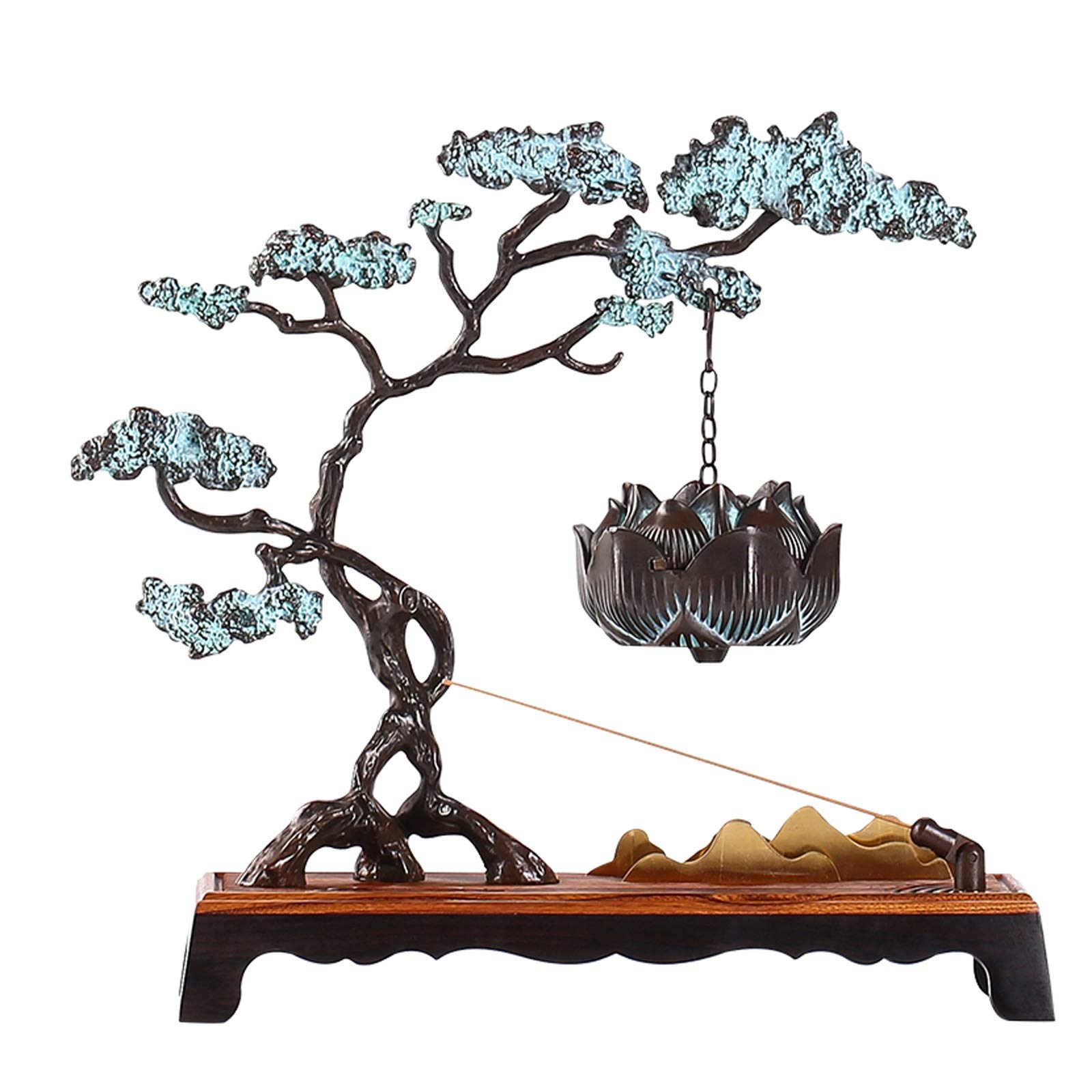 Premium Copper Backflow Incense Burner Holder - Tree & Lotus Design for Aromatherapy, Home Decor, Meditation & Relaxation - Perfect for Tower Cone, Stick & Coil Incense
