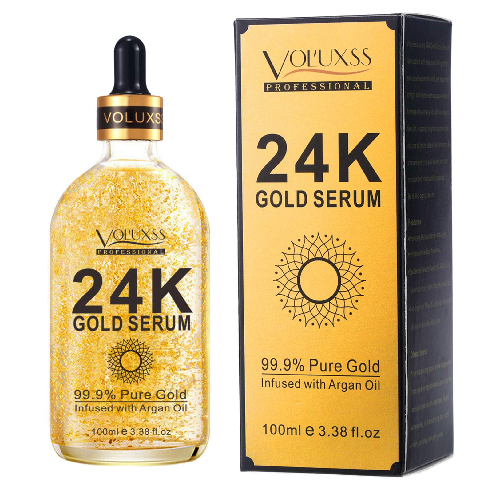 24K Gold Face Serum - Brightening & Anti-Aging Treatment with Vitamin C, Hyaluronic Acid & Argan Oil | Dark Spot Corrector, Fine Line Reducer | Korean Skincare Glow Booster | Perfect for Night Routine & Daily Hydration