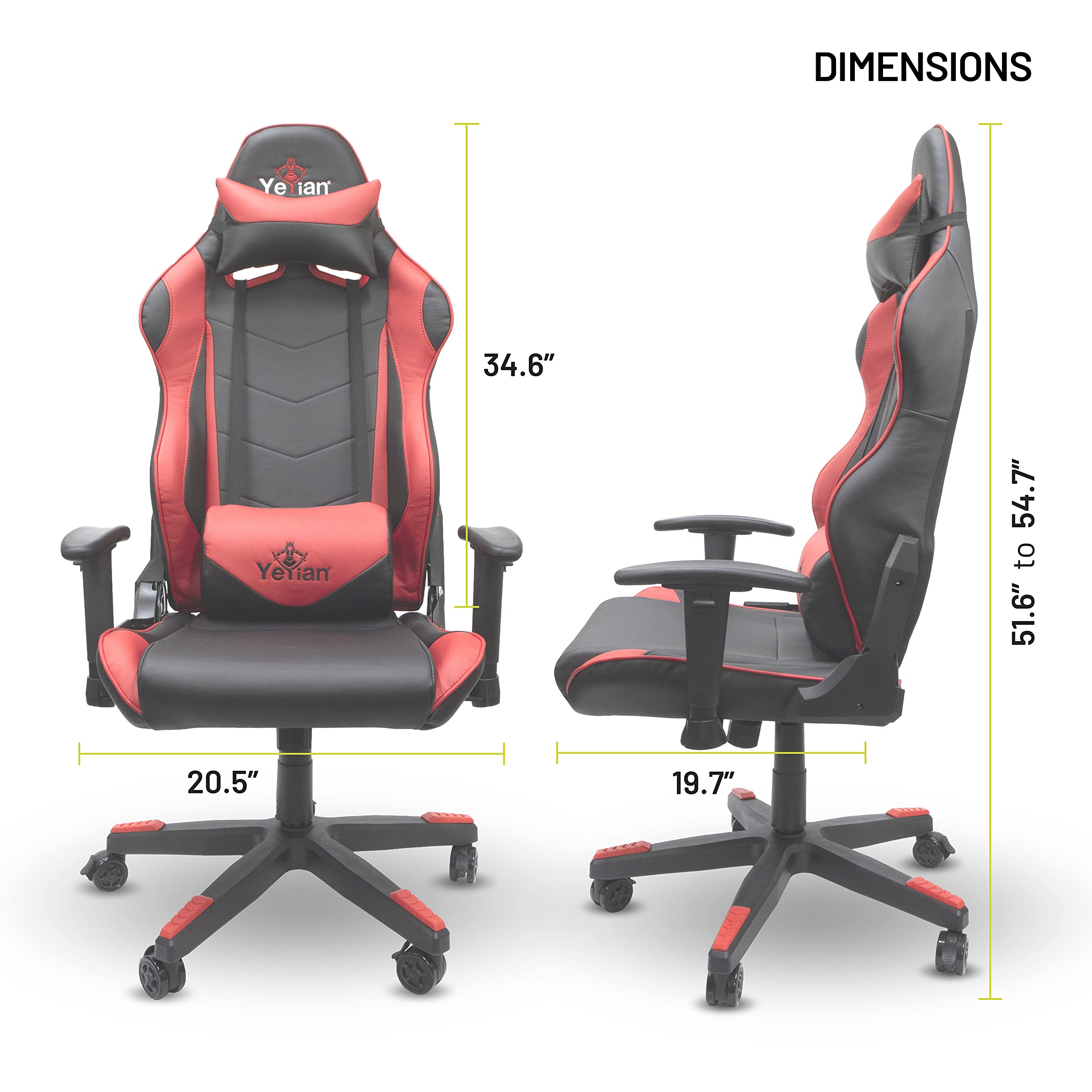 YEYIAN Ergonomic Gaming Chair with Lumbar Support - Adjustable Reclining PC Racing Seat for Esports, Office & Home - High Back Computer Chair with Headrest, Soft Cushion & 330lbs Capacity (Red) - Perfect for Long Gaming Sessions & Work from Home Comfort