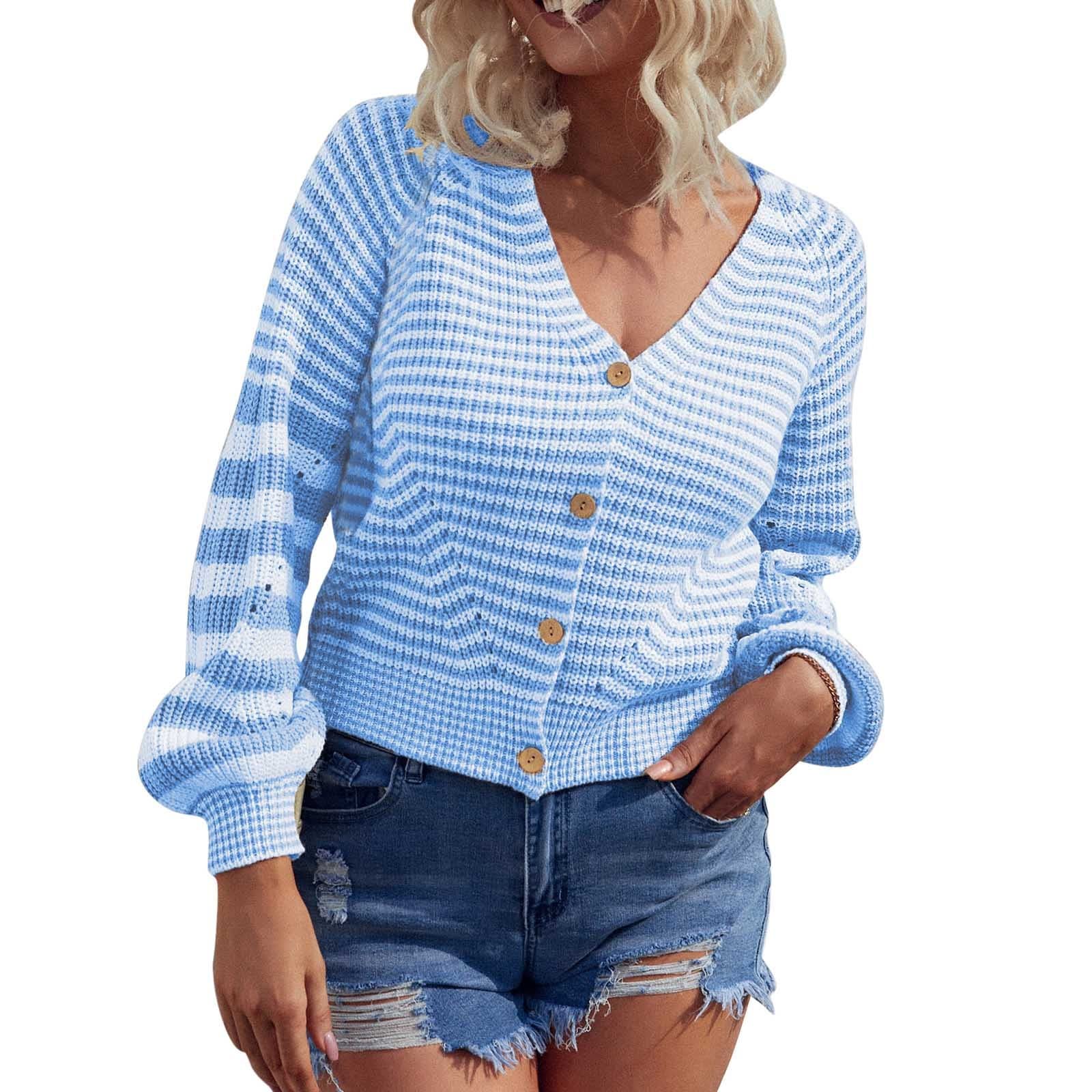 Women's Casual Stripe Crochet Sweater Cardigan - V Neck Loose Long Sleeve Coat Top for Spring & Fall Layering | Perfect for Office, Date Night & Weekend Outfits
