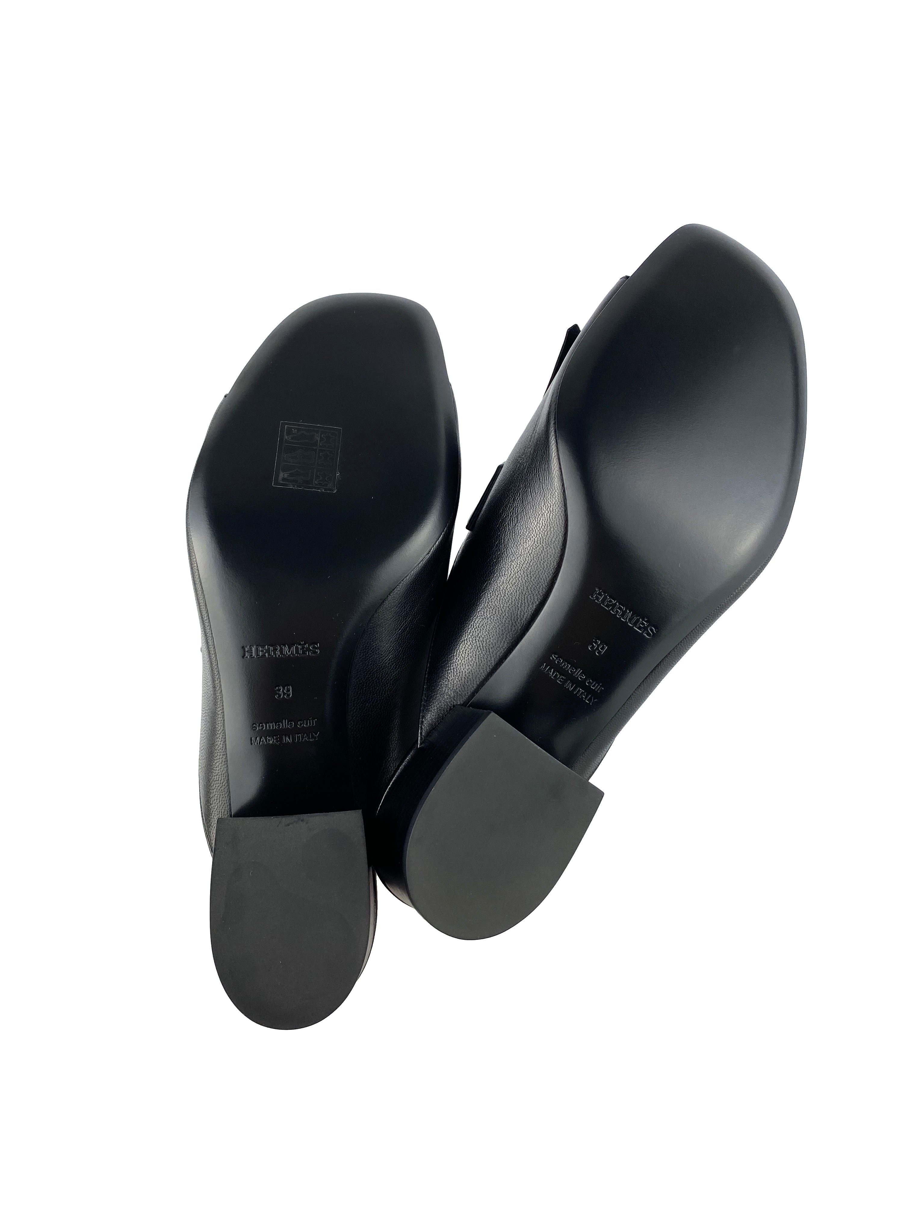 Hermes Black Rivoli Mules Size 39 - Luxury Leather Slides for Women | Perfect for Casual Outings, Beach Vacations & Summer Style