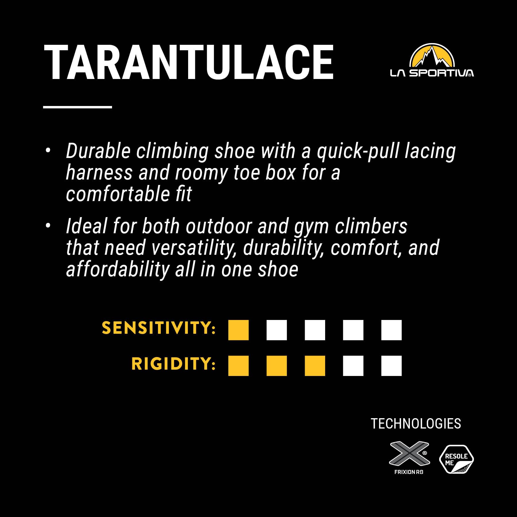 La Sportiva Men's Tarantulace Rock Climbing Shoes - Comfortable & Durable for Indoor/Outdoor Climbing, Bouldering & Gym Training
