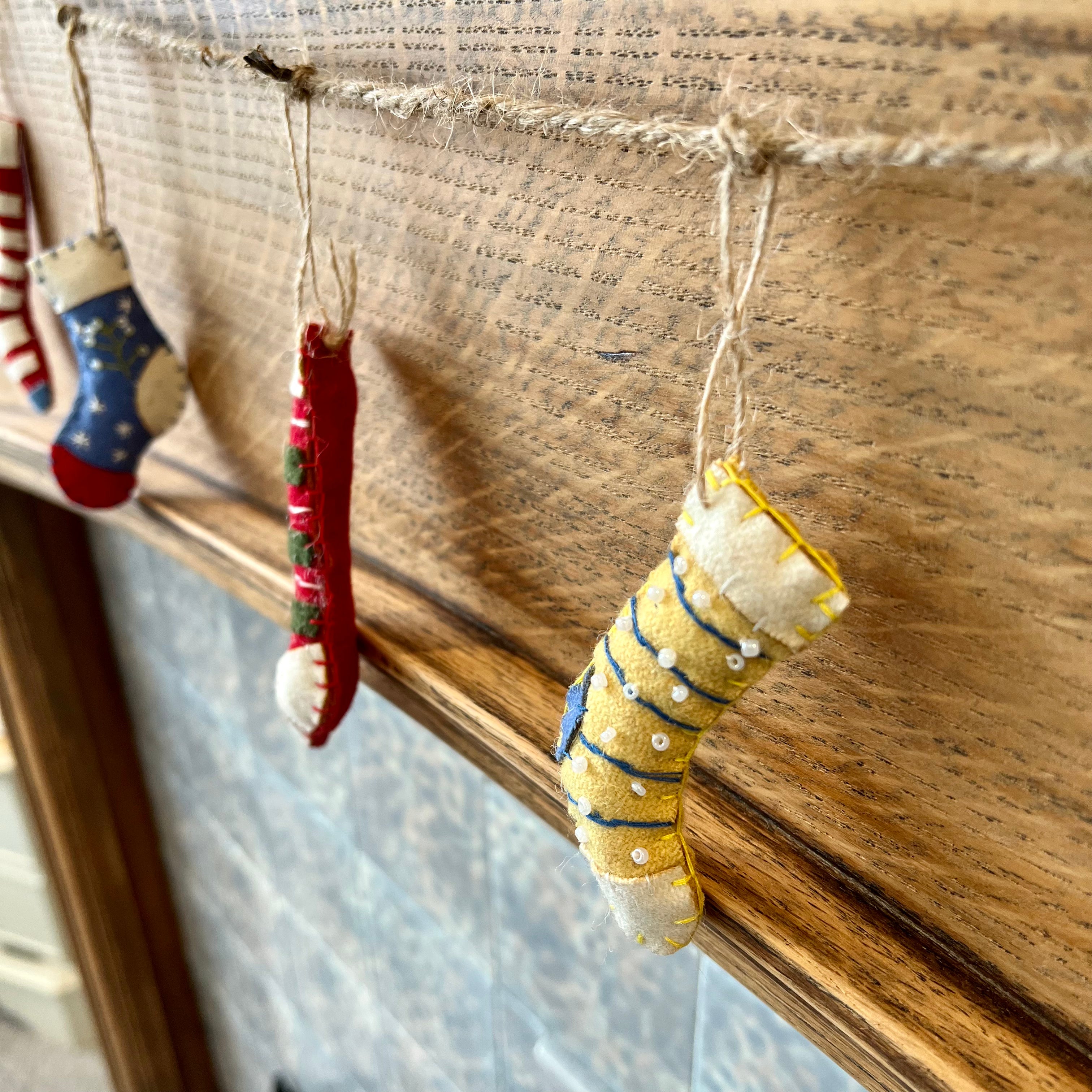Hand Stitched Felt Stocking Garland - Christmas Tree Decorations, Holiday Fireplace Mantel Decor, Xmas Party Hanging Ornaments (Limited Stock)