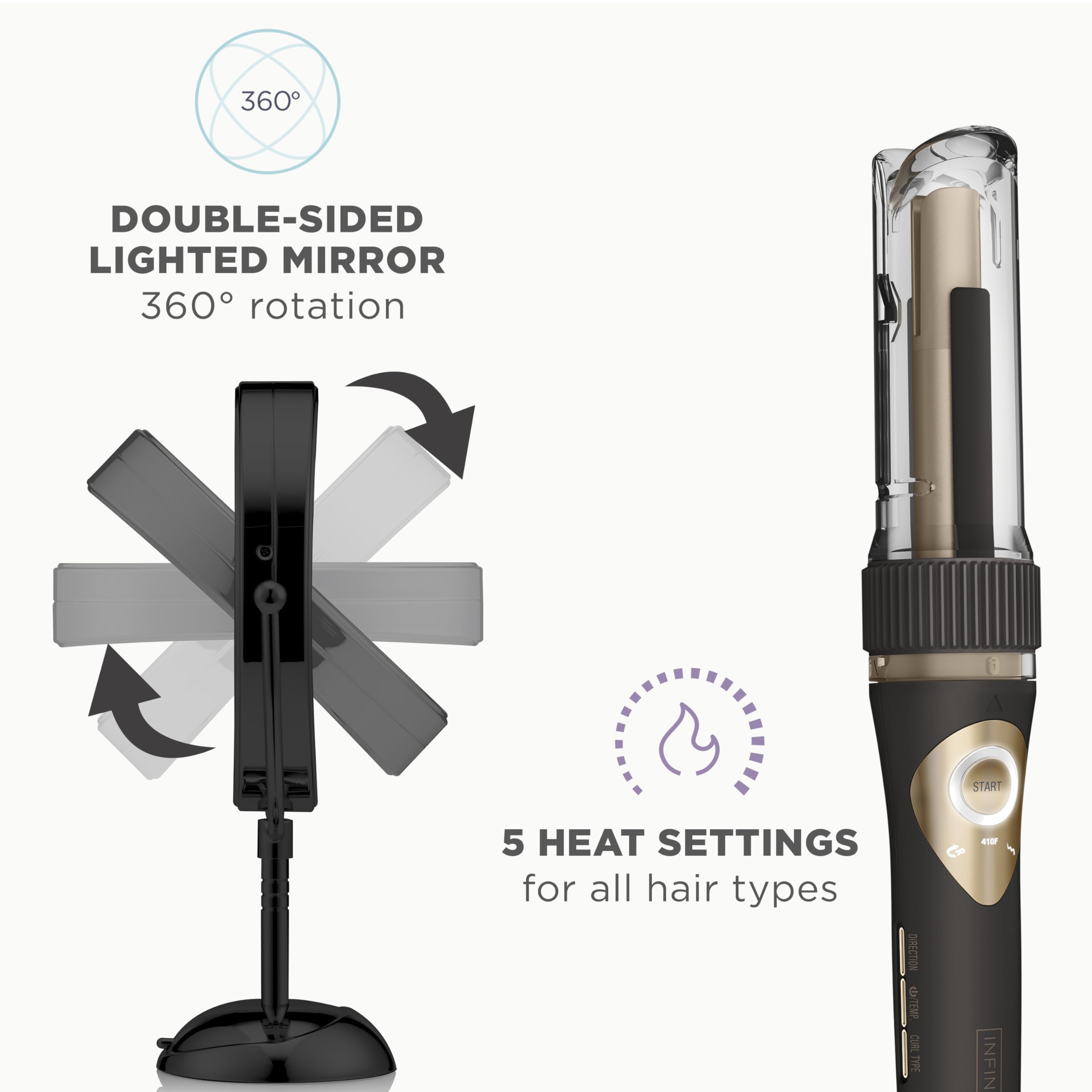 Conair Limited Edition Bundle: INFINITIPRO by CONAIR 3/4-inch Automatic Curling Iron & Lighted Makeup Mirror - Black | Amazon Exclusive | Perfect for Home Salon & Travel Styling