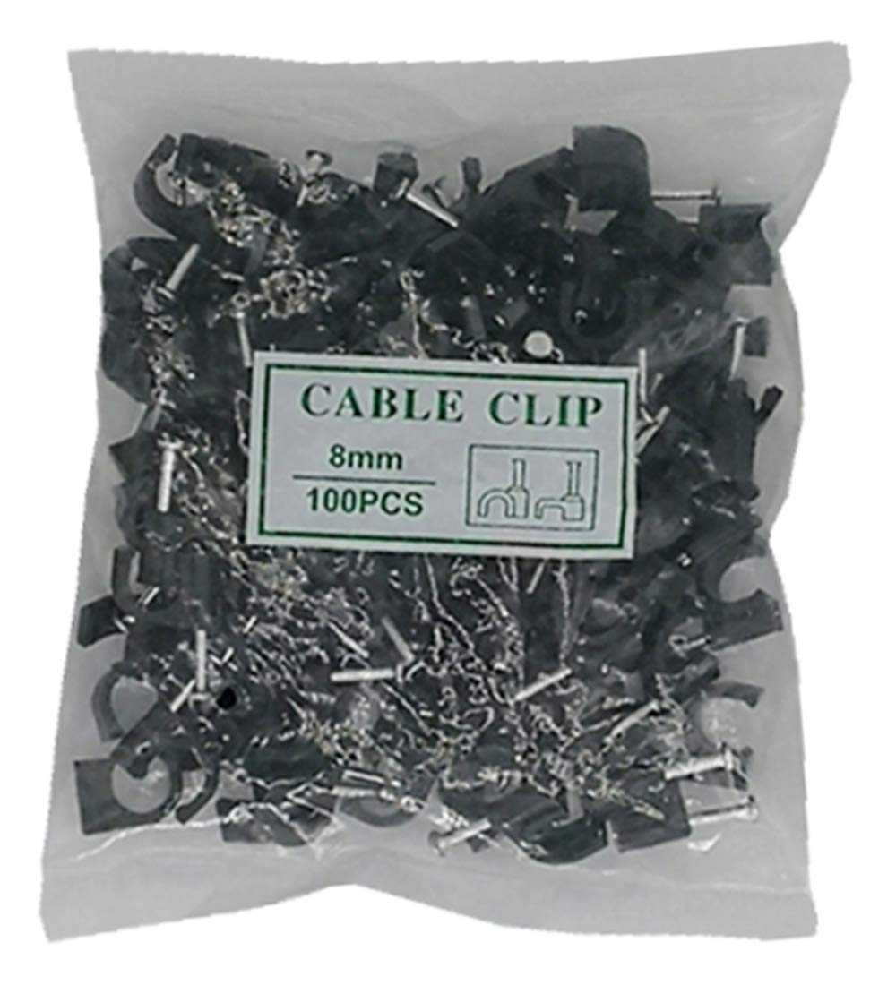 100-Pack Mazuu Black Round Cable Clamps with Steel Nails (8mm) - Secure Wires & Cables for Home, Office & DIY Electrical Projects