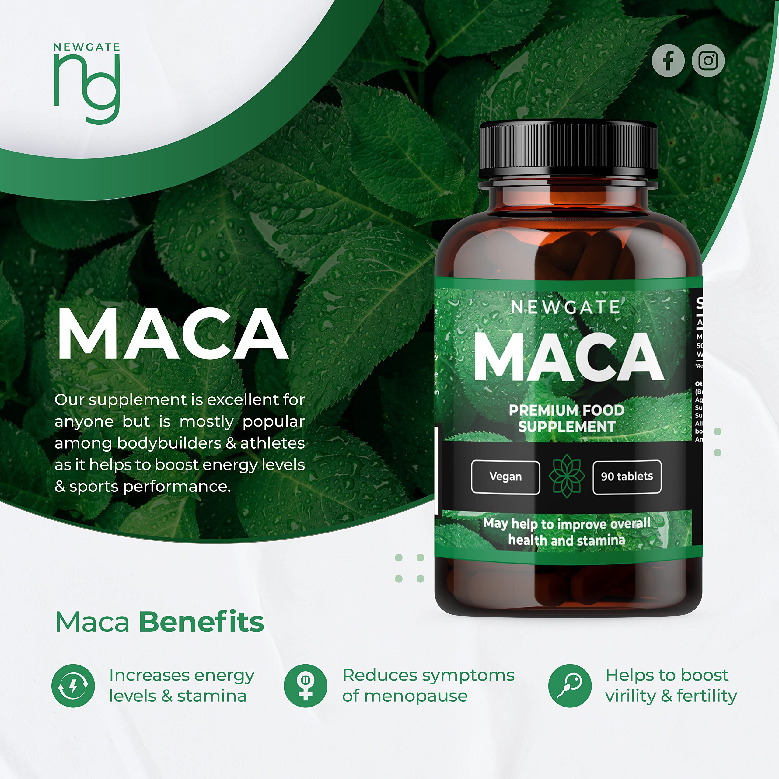 Newgate Labs Maca 90 High Strength Vegan Tablets 50mg | Organic Maca Root 500mg Supplement for Skin Health & Energy Boost | Premium UK-Made Vegan, Halal, GMO-Free Nutritional Support | Ideal for Busy Professionals & Active Lifestyles