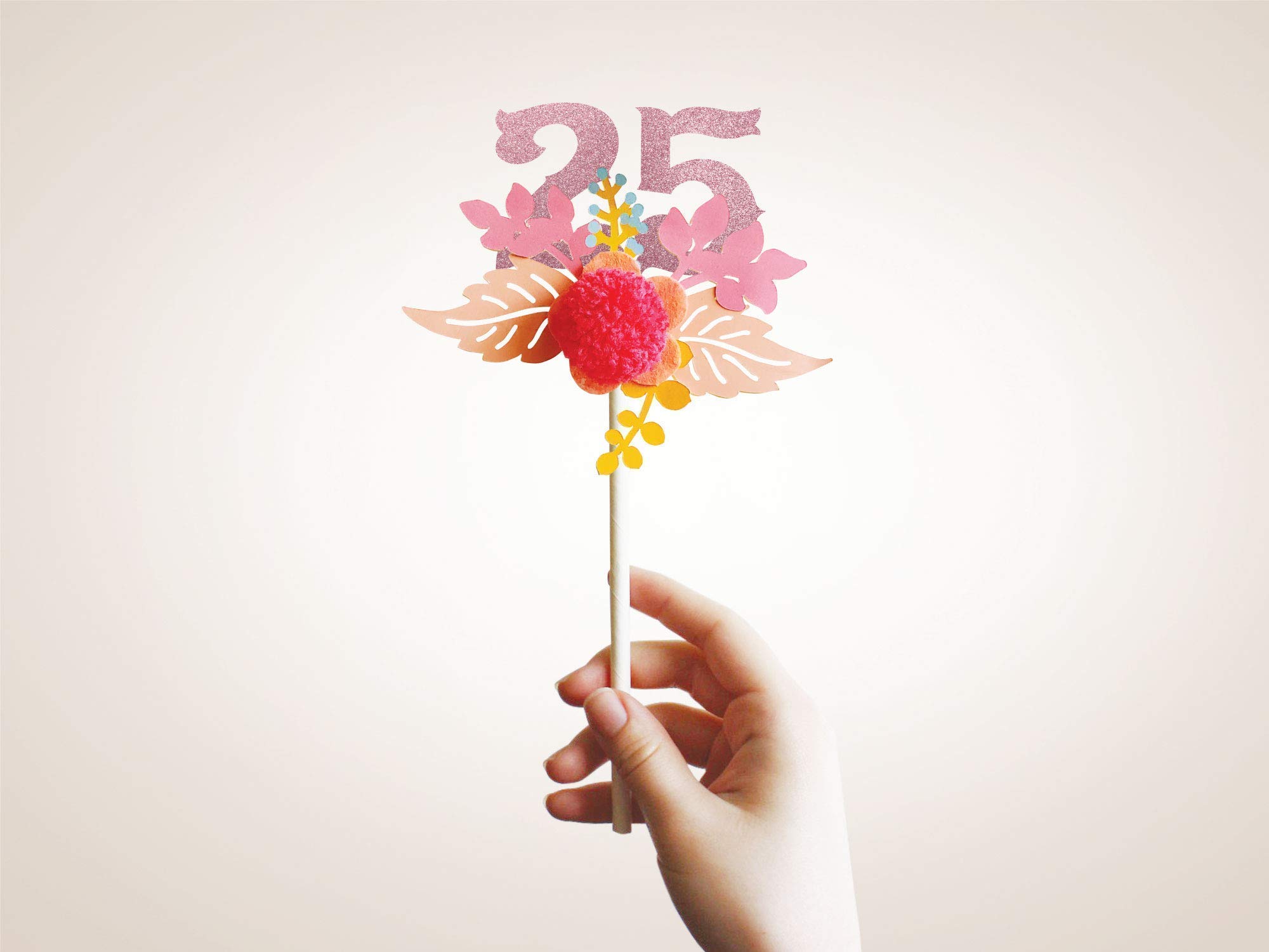 Custom Pink Glitter Bloom Pompom Flower Cake Topper with Number - Personalized Birthday Cake Decoration for Weddings, Baby Showers & Special Celebrations