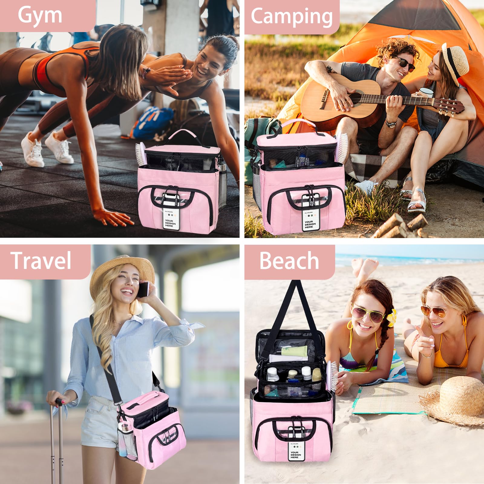 Large Waterproof Hanging Toiletry Bag for Women & Men - Travel Shower Caddy Organizer with Multiple Pockets for College Dorm, Gym, Camping, Cruise Ship - Perfect for Bathroom Essentials & Travel Accessories (Pink)