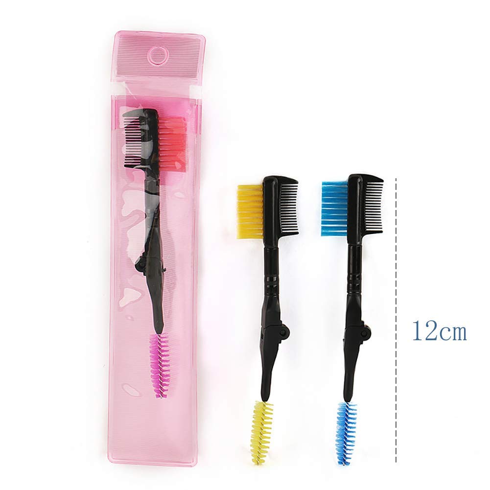 Gugzy Double-Ended Folding Eyelash Comb & Separator - Metal Mascara Lift & Curl Tool for Perfect Eye Makeup (Pink) | Ideal for Lash Extension, False Eyelash Application & Professional Makeup Artists