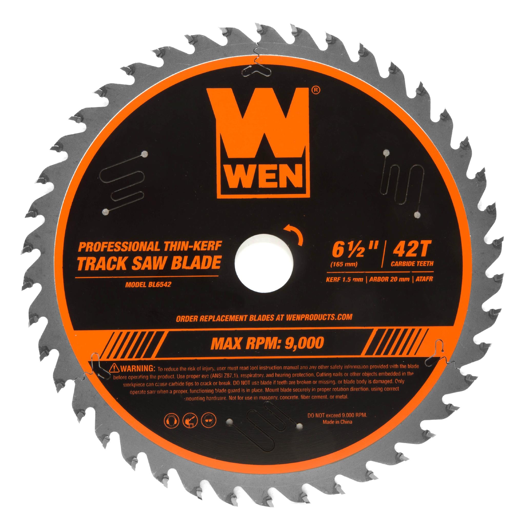 WEN BL6542 6.5-Inch 42-Tooth Carbide Tipped Thin Kerf Professional Track Saw Blade for Woodworking, Plywood & Hardwood Cutting - Perfect for DIY Projects & Professional Construction