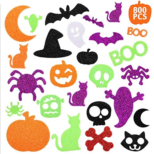 800 Pcs Halloween Stickers for Kids - Glitter Foam Pumpkin Shape Self-Adhesive Craft Stickers for Party Decorations | Perfect for Classroom Activities, Trick-or-Treat Bags & DIY Halloween Projects