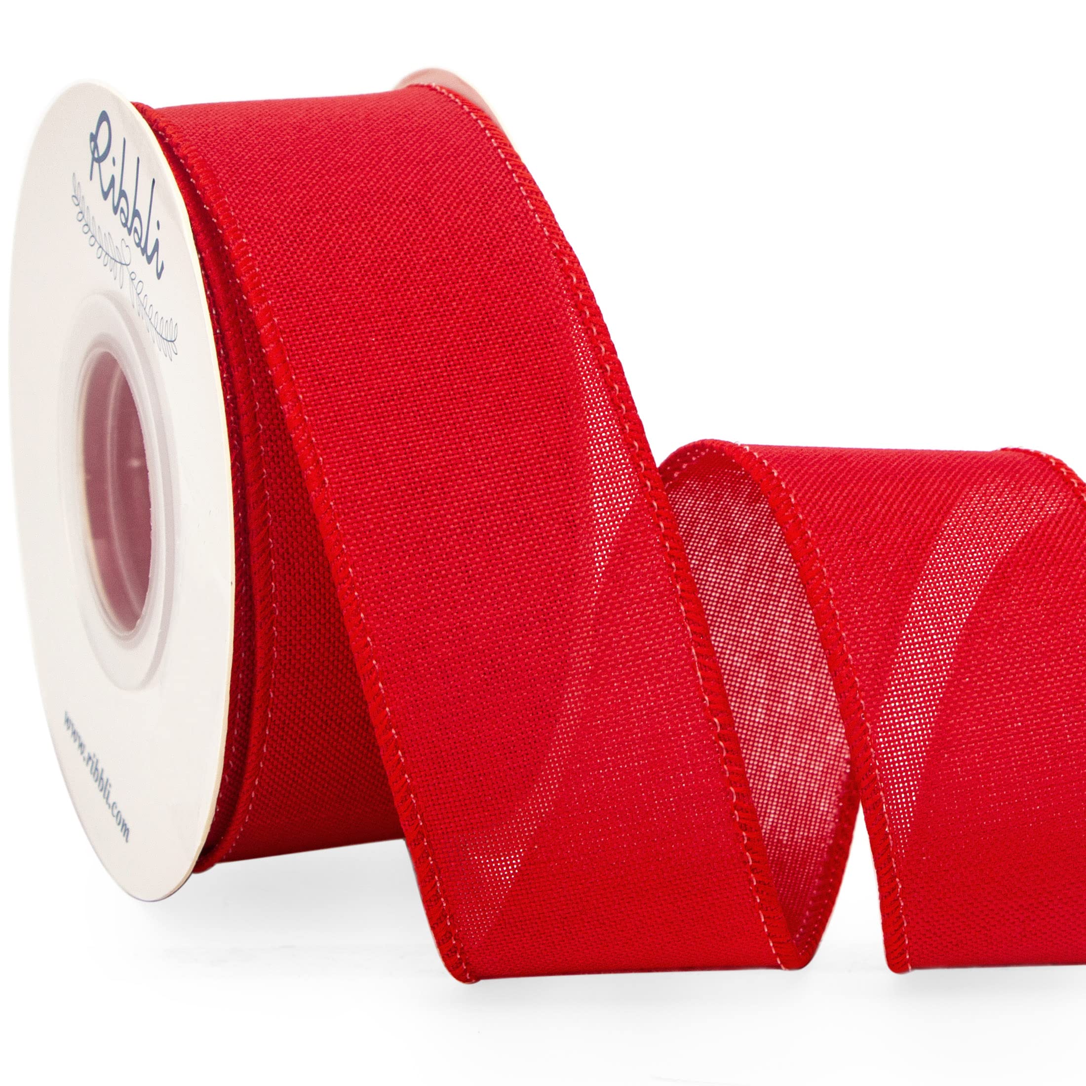 Ribbli 1-1/2 Inch Red Linen Wired Ribbon - 10 Yard Continuous Roll for Christmas Decorations | Perfect for Wreaths, Gift Wrapping, Tree Decor & DIY Crafts | Holiday Home Decor & Party Decoration
