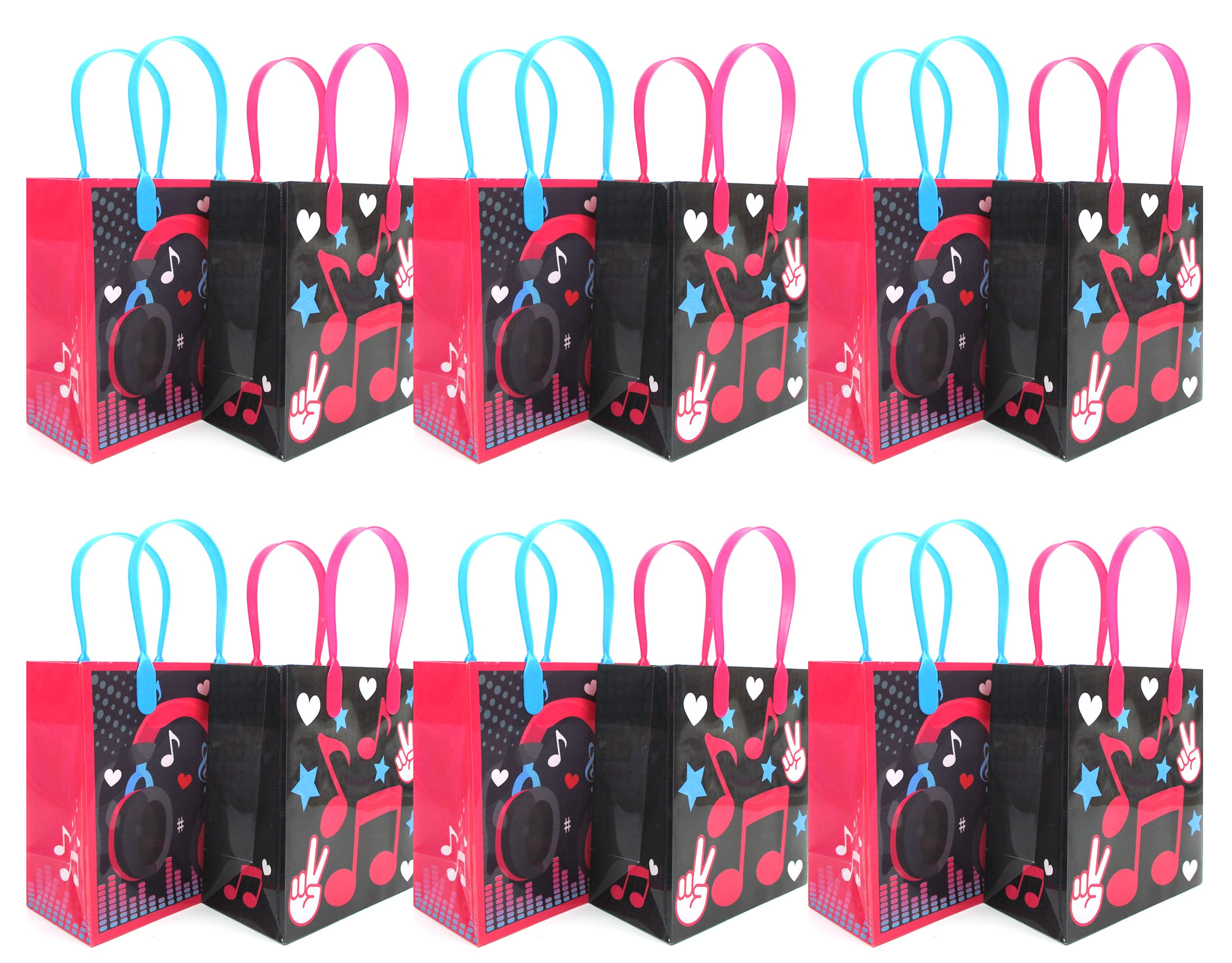 TINYMILLS 12-Pack Reusable Party Favor Bags with Handles - Durable Music Themed Goodie Bags for Birthday Parties, Baby Showers & School Events - Perfect for Candy, Toys & Small Gifts