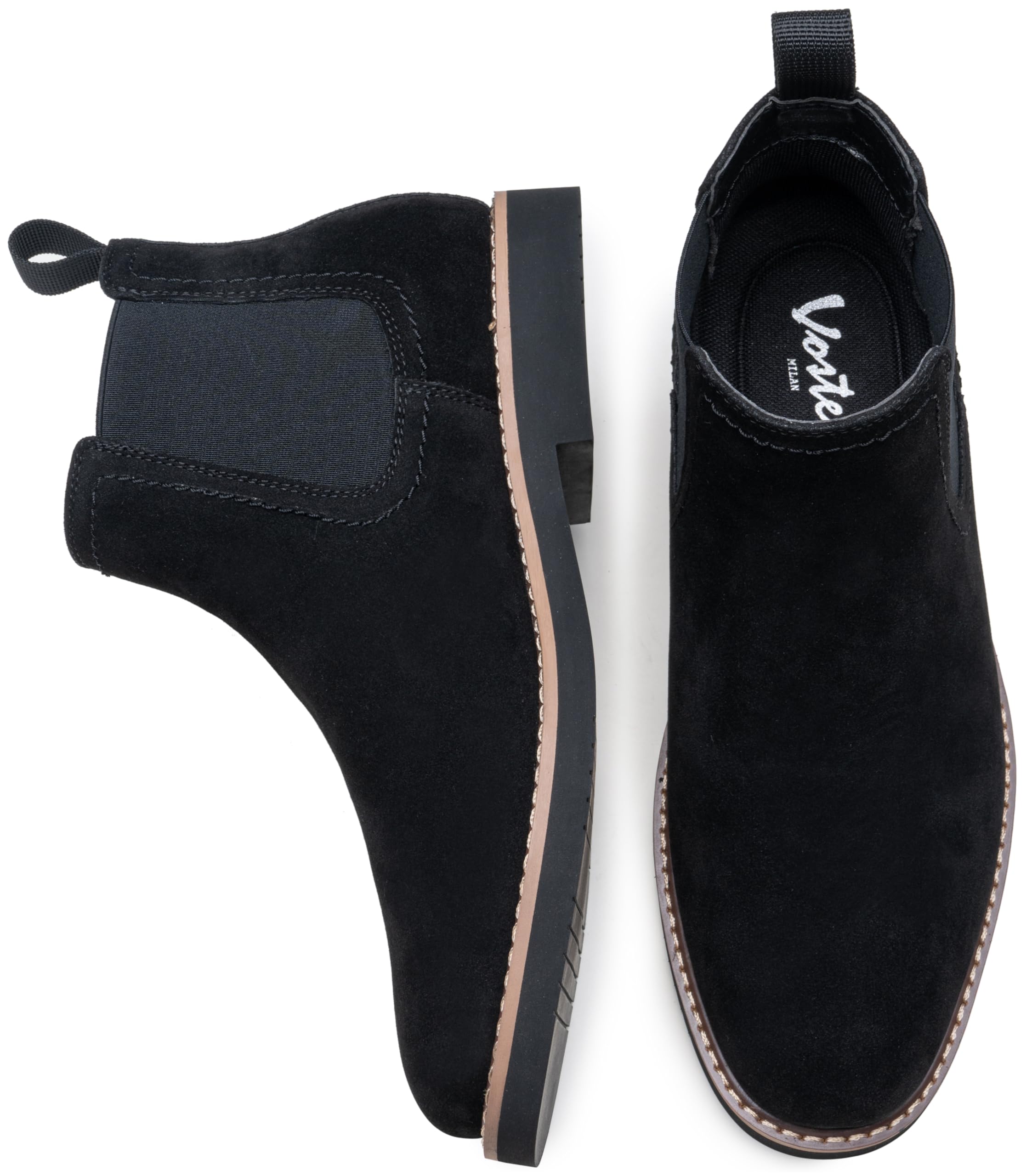 Vostey Men's Chelsea Boots - Classic Slip-On Ankle Dress Boots for Casual Wear | Black Leather Comfortable Shoes for Work, Office & Everyday Outfits
