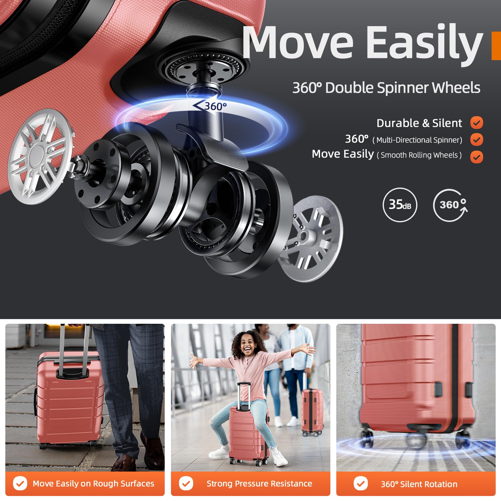 SHOWKOO Expandable 3-Piece Luggage Set with TSA Lock, Durable PC+ABS Suitcases, Double Spinner Wheels - Rose Gold | Perfect for Travel, Business Trips & Vacations