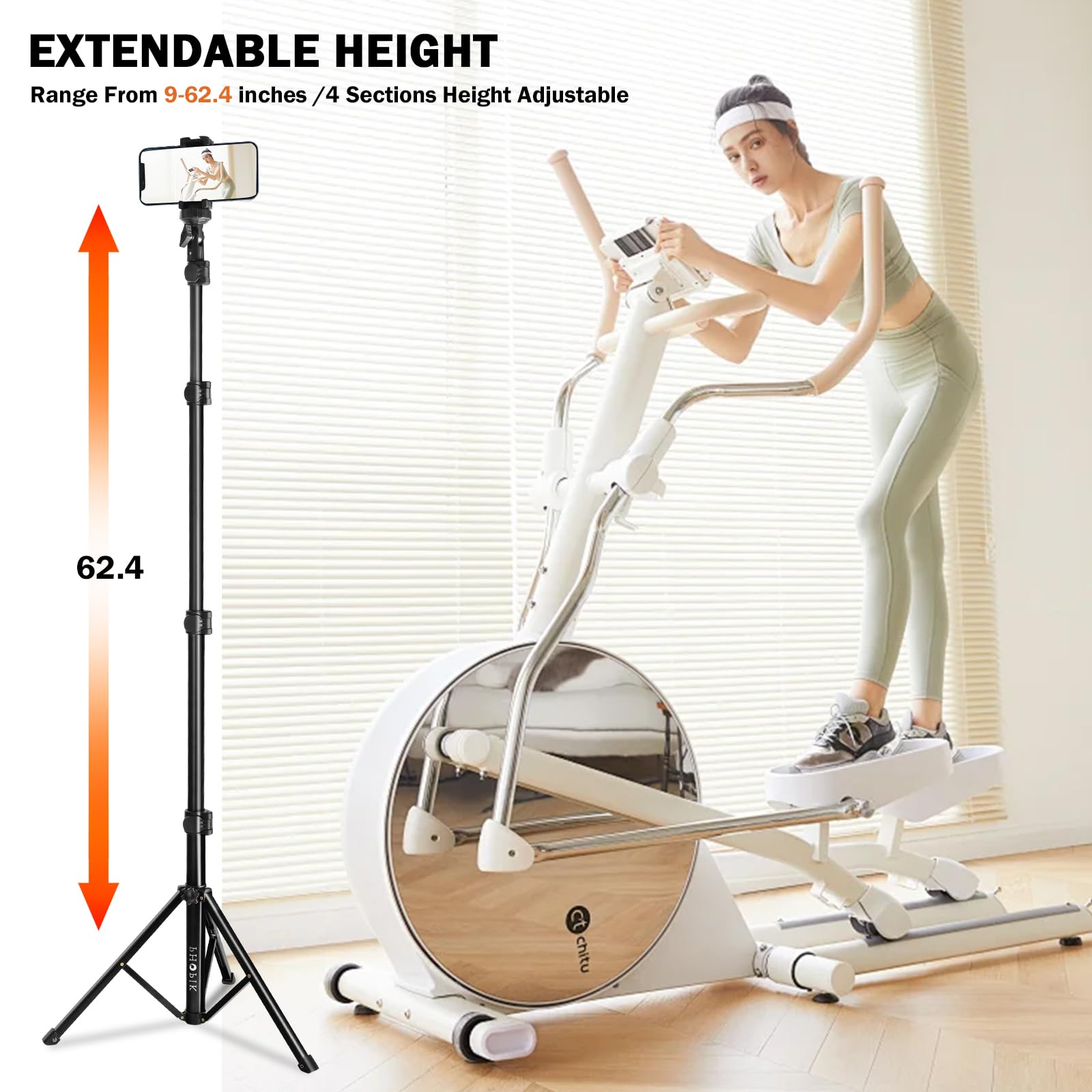 PHOPIK Extendable Phone Tripod Stand with Selfie Stick - Heavy Duty Aluminum Tripod for iPhone & Android Phones, Lightweight & Portable - Perfect for Travel, Vlogging, and Hands-Free Video Calls