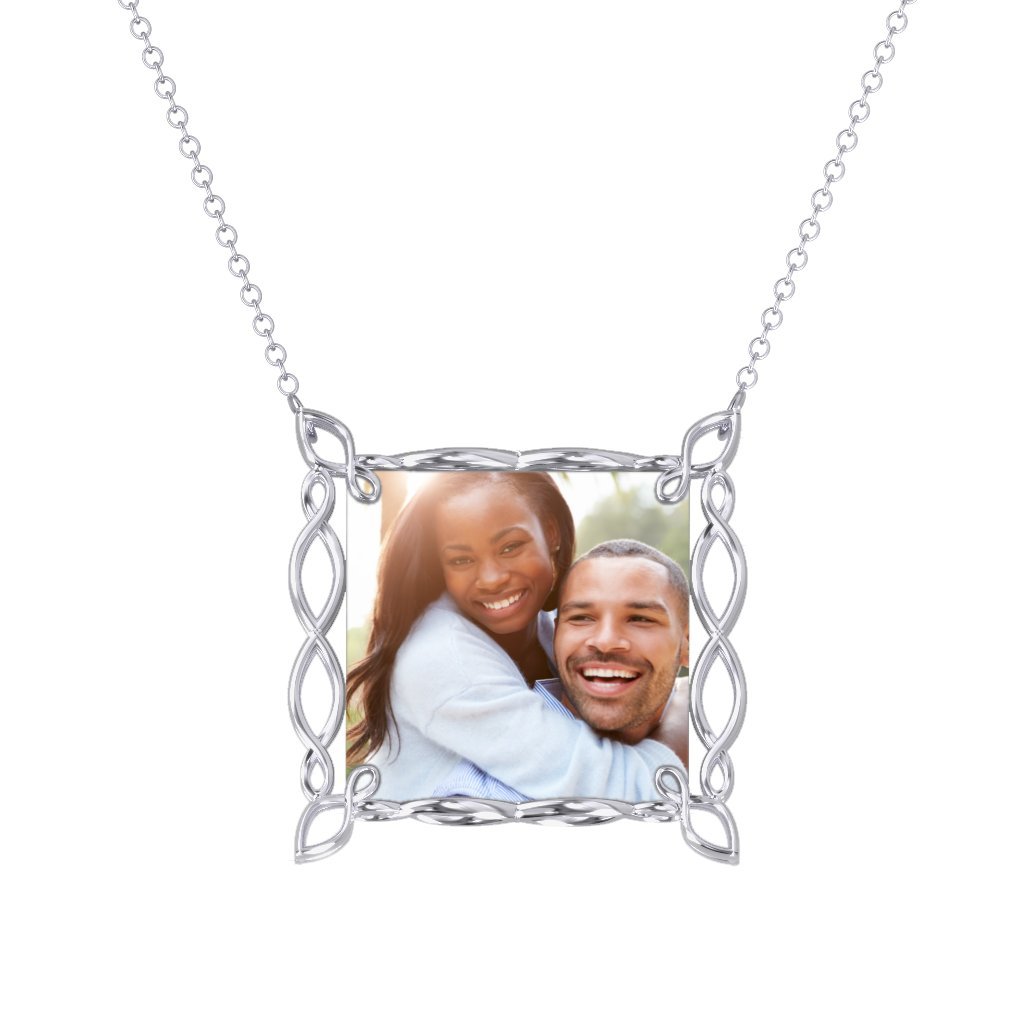 JEWLR Sterling Silver Square Infinity Photo Frame Necklace - Personalized Gift for Mom, Wife, Girlfriend | Anniversary, Birthday, Valentine's Day Jewelry