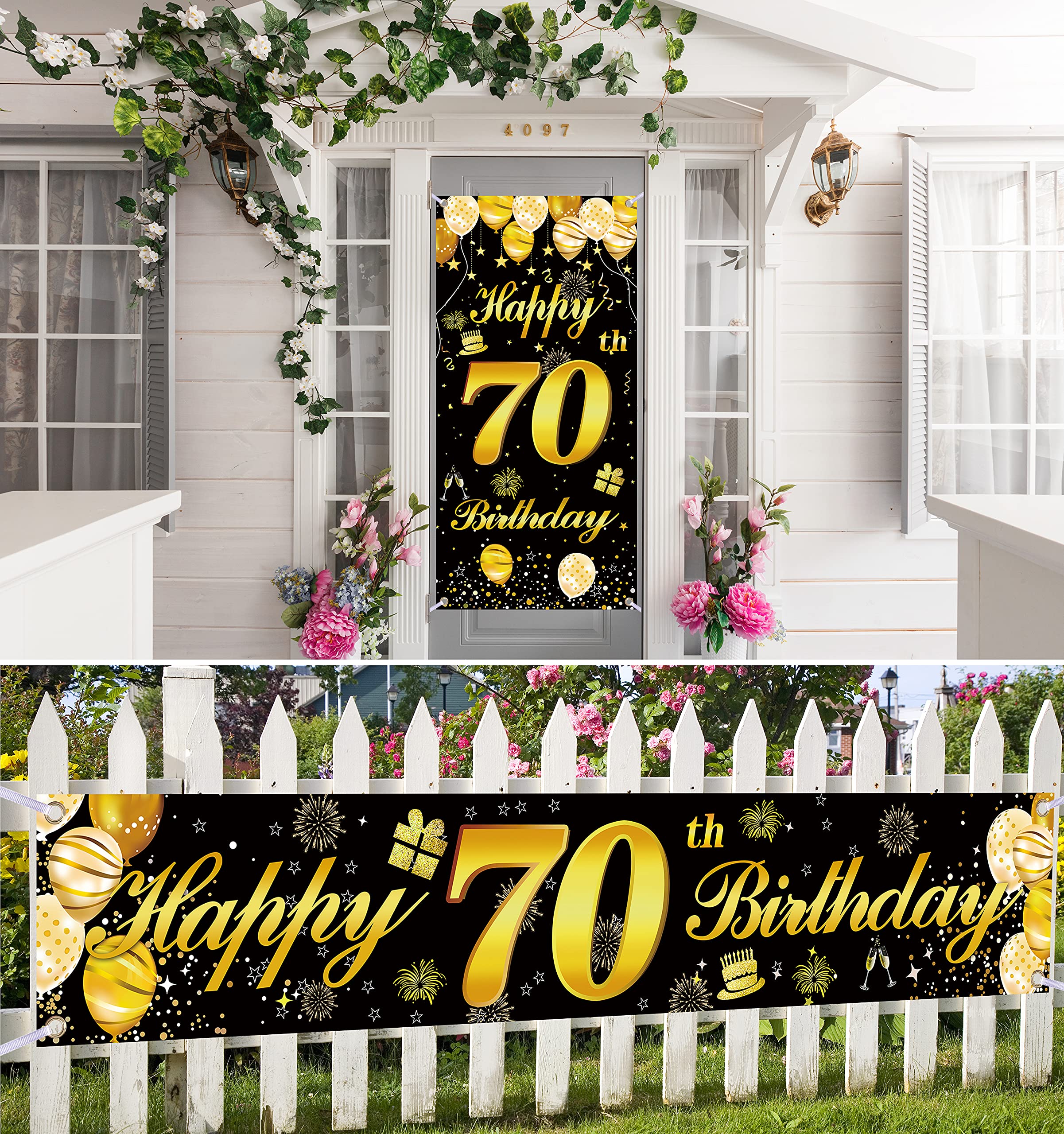70th Happy Birthday Banner for Men - Large Birthday Party Decorations, Door Sign, Backdrop - Perfect for Milestone Celebrations & Surprise Parties