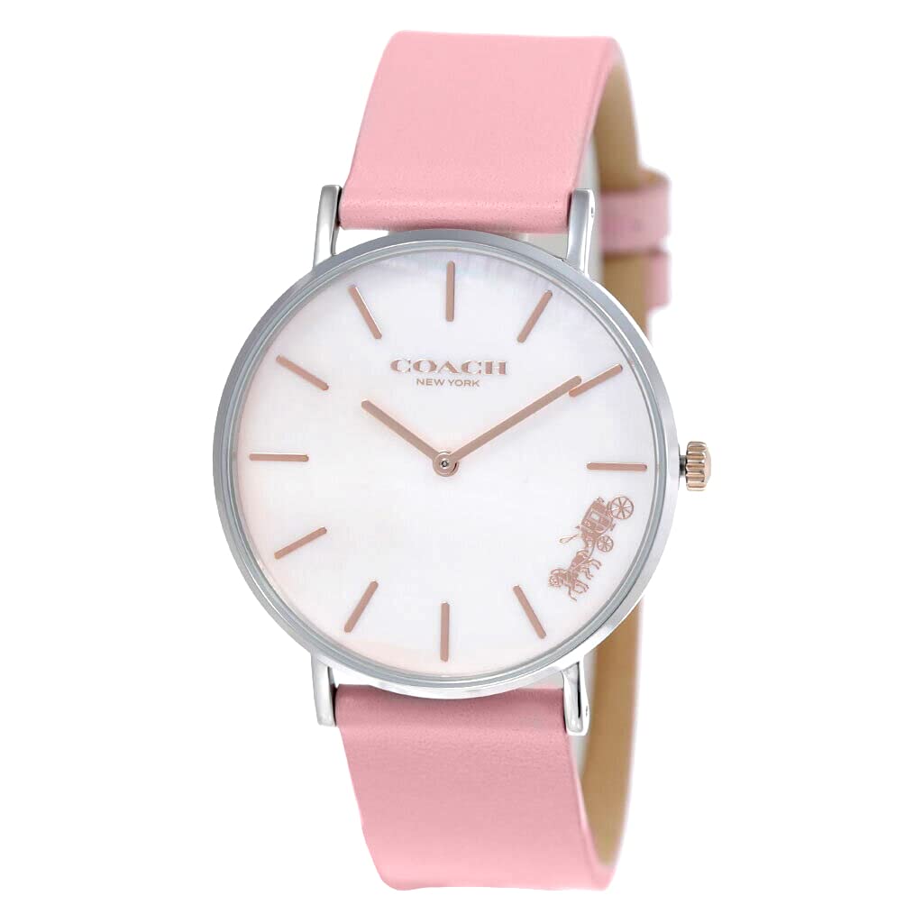 COACH Women's Pink Quartz Stainless Steel Casual Watch with Leather Strap - Model 14503244 - Perfect for Everyday Wear, Office & Date Nights