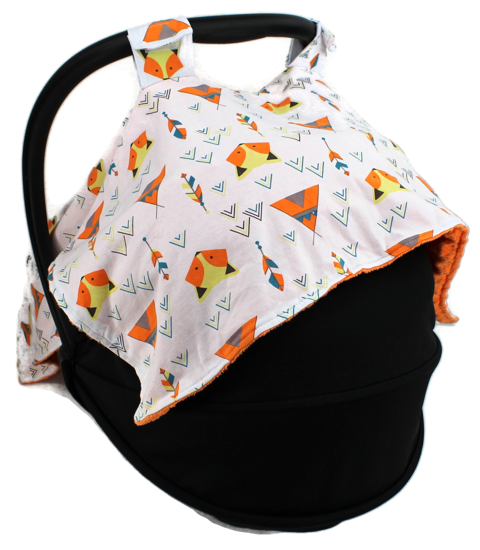 Dear Baby Gear Car Seat Canopy - Fox & Teepees Design, Soft Orange Minky Fabric for Infant Car Seat Cover - Perfect for Strollers, Travel & Outdoor Protection