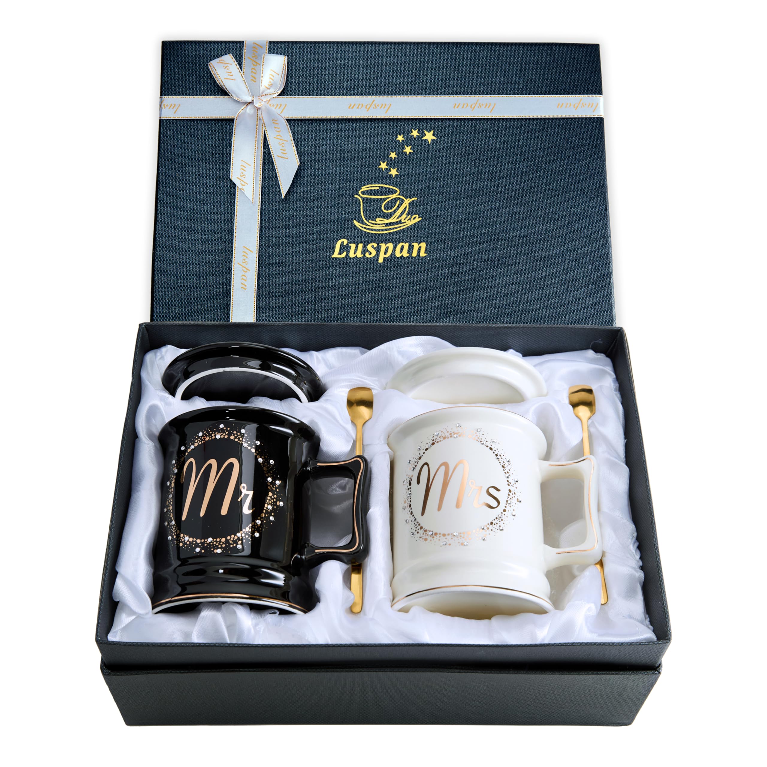 Luspan Wedding Gifts - Mr and Mrs Coffee Mug Set for Couples, Bride and Groom - Perfect for Anniversaries, Bridal Showers & Newlywed Gifts