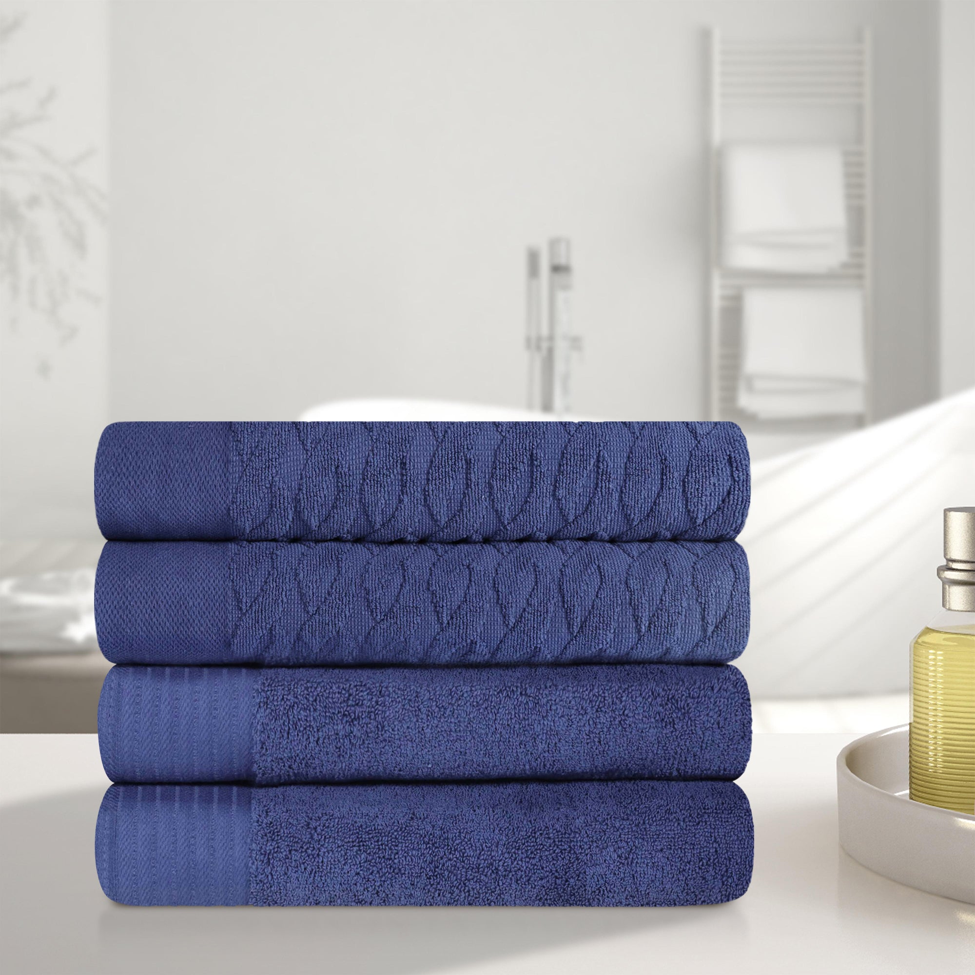 Premium Turkish Cotton Jacquard Herringbone & Solid 4-Piece Bath Towel Set - Ultra Soft & Absorbent Luxury Towels for Spa, Bathroom & Guest Use