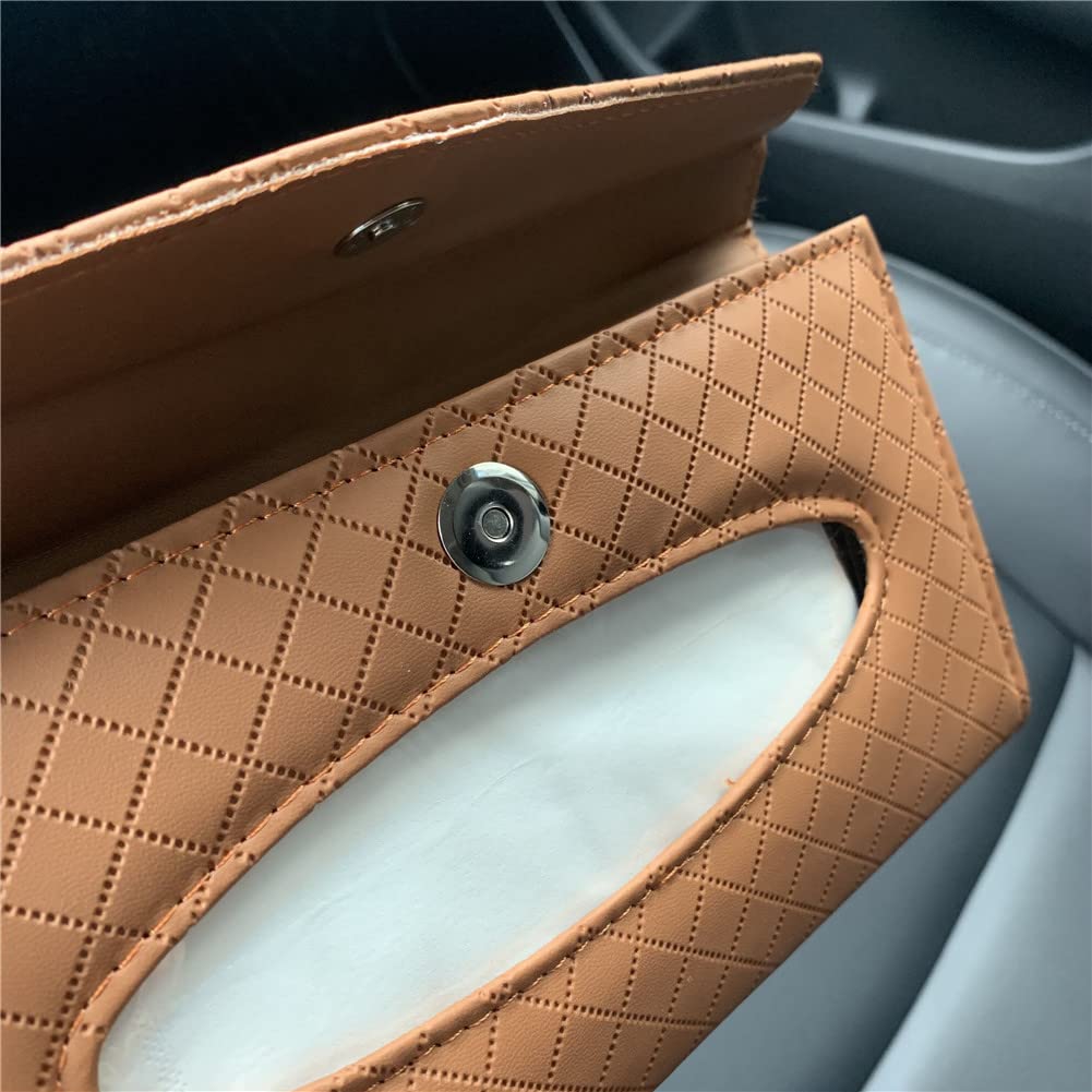 Premium PU Leather Car Tissue Holder - Sun Visor Napkin Dispenser for Car & Truck (Brown) | Backseat Organizer for Tissues, Wipes & Essentials | Perfect for Road Trips, Commuting & Family Travel