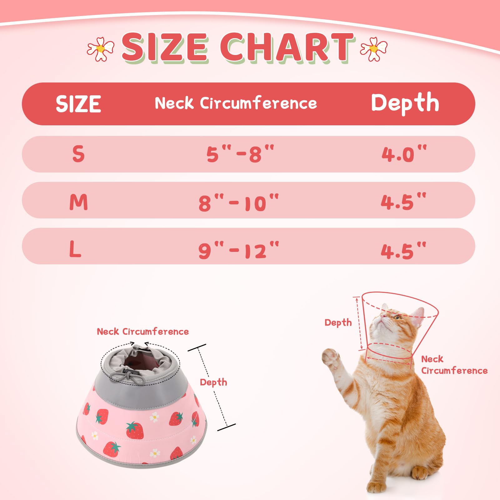 **Soft Adjustable Cat Cone Collar - Waterproof E-Collar for Cats & Kittens to Stop Licking Wounds | Foldable, Lightweight Recovery Collar for Post-Surgery & Grooming (Pink, S)**    *(Use Case: Ideal for post-surgery recovery, wound protection, and preventing excessive licking or scratching after grooming.)*