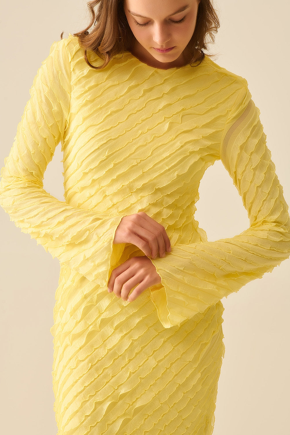 Butter Yellow Maxi Dress with Bias Mini Ruffle Design - Elegant Summer Beach Dress for Women, Perfect for Vacations, Weddings & Outdoor Parties