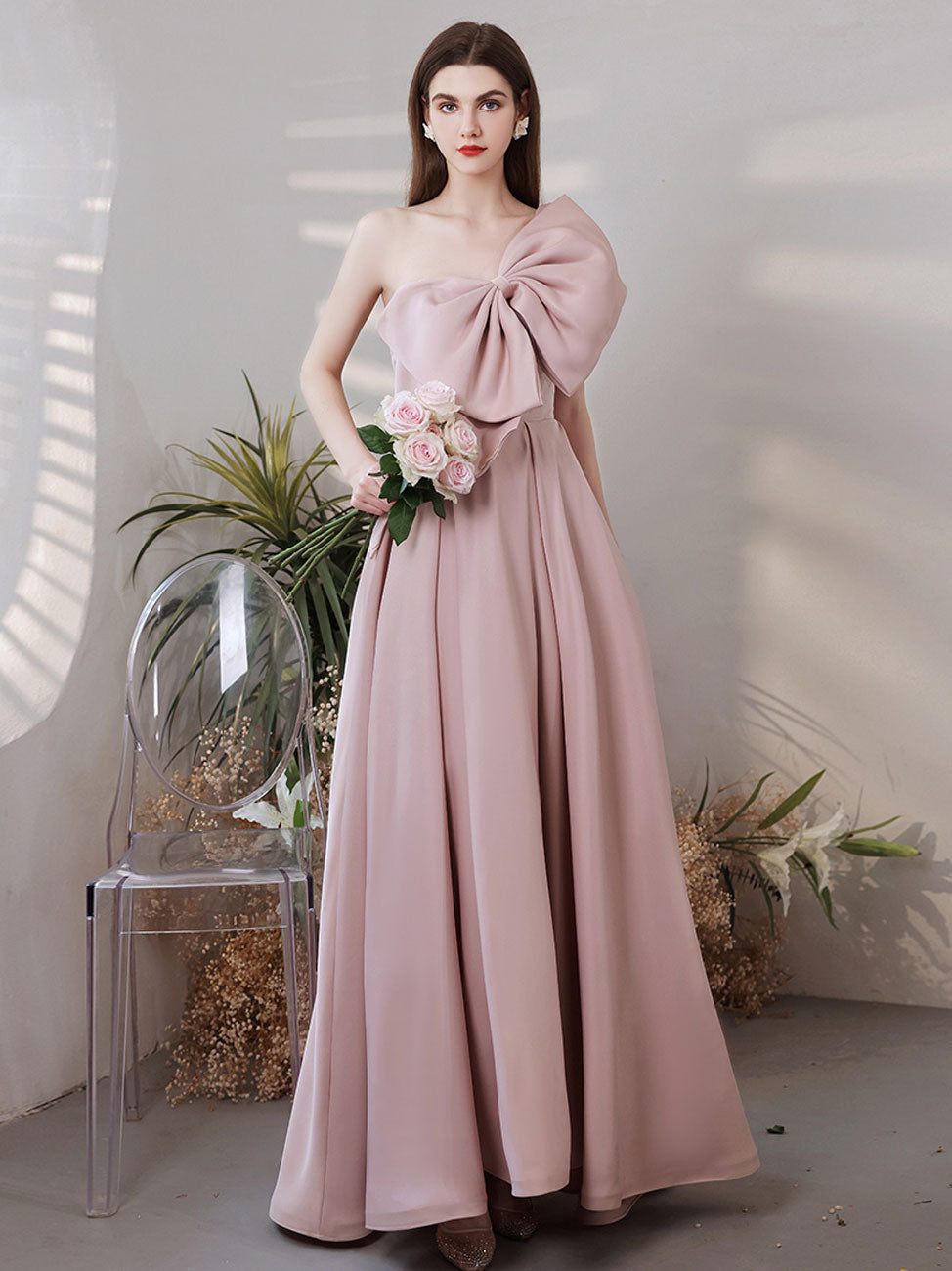Elegant A-Line Pink Long Prom Dress for Women - Formal Bridesmaid Party Gown | Perfect for Homecoming, Wedding, Evening Events & Special Occasions