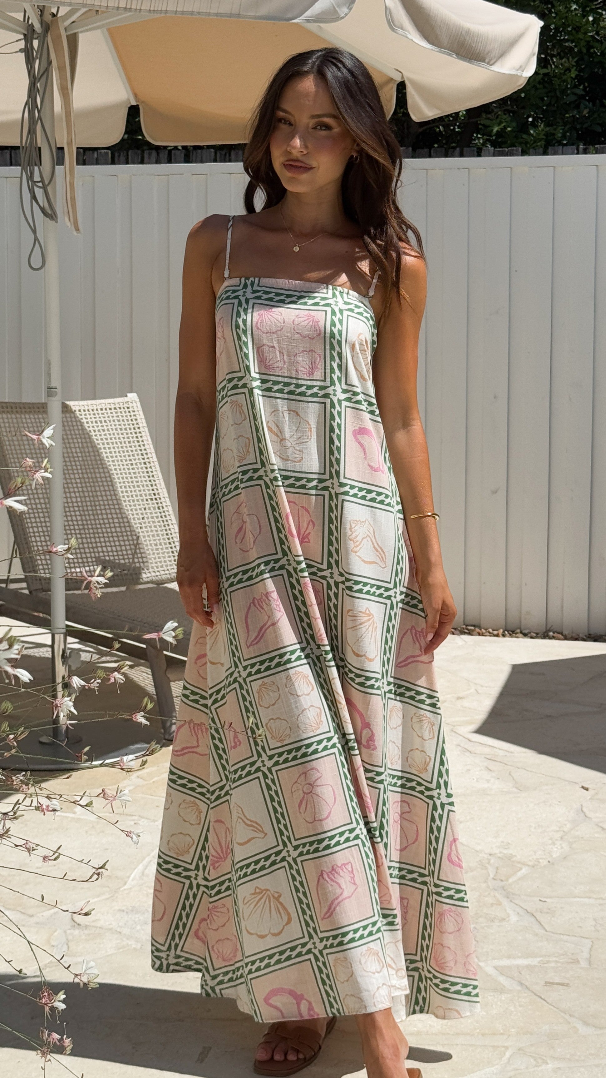 Kalida Maxi Dress with Coastal Print - Flowy Beach Cover Up & Summer Vacation Outfit for Women | Perfect for Seaside Getaways, Tropical Vacations & Boho Fashion