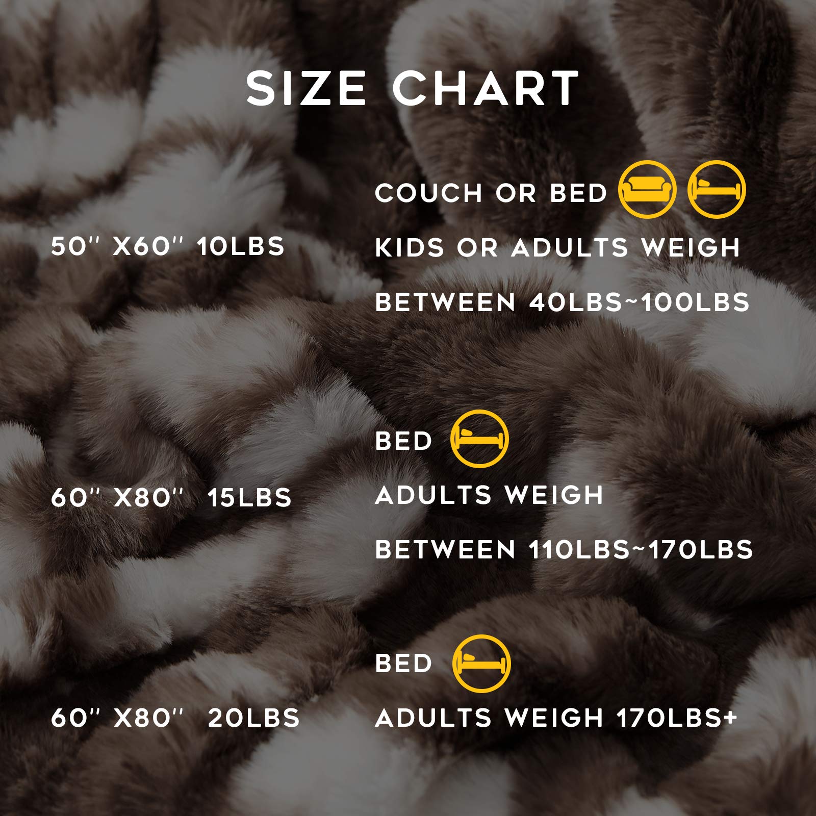 YnM Fluffy Faux Fur Weighted Blanket (Coffee, 50''x60'' 10lbs) - Ultra Soft Luxury Weighted Blanket for Adults & Kids - Perfect for Stress Relief, Anxiety, Sleep & Relaxation at Home or Office