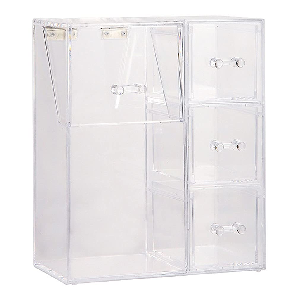 Acrylic Makeup Brush Holder with 3 Drawers & Dustproof Lid - Cosmetic Organizer for Vanity & Travel