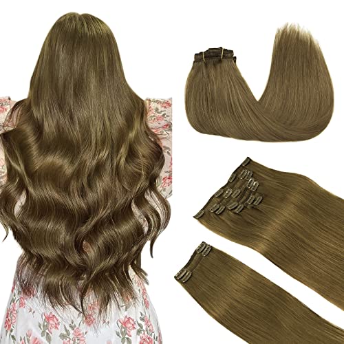 DOORES Clip in Human Hair Extensions 16 Inch 9pcs 150g - Medium Brown Remy Hair for Women | Straight & Thick Natural Hair Extensions for Daily Styling, Parties & Special Occasions