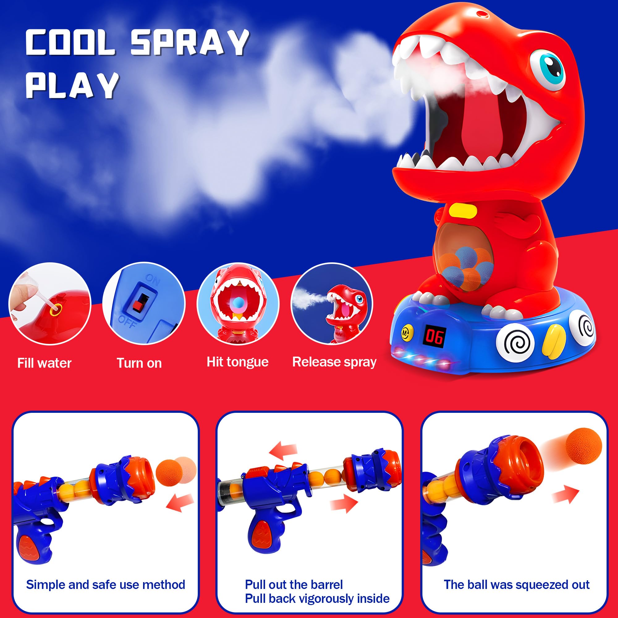 Dinosaur Shooting Toy with Sound & Spray Effects - Interactive Target Practice Game for Kids Ages 4-6+ | Perfect Gift for Boys & Girls | Fun Outdoor Play & Birthday Party Activity