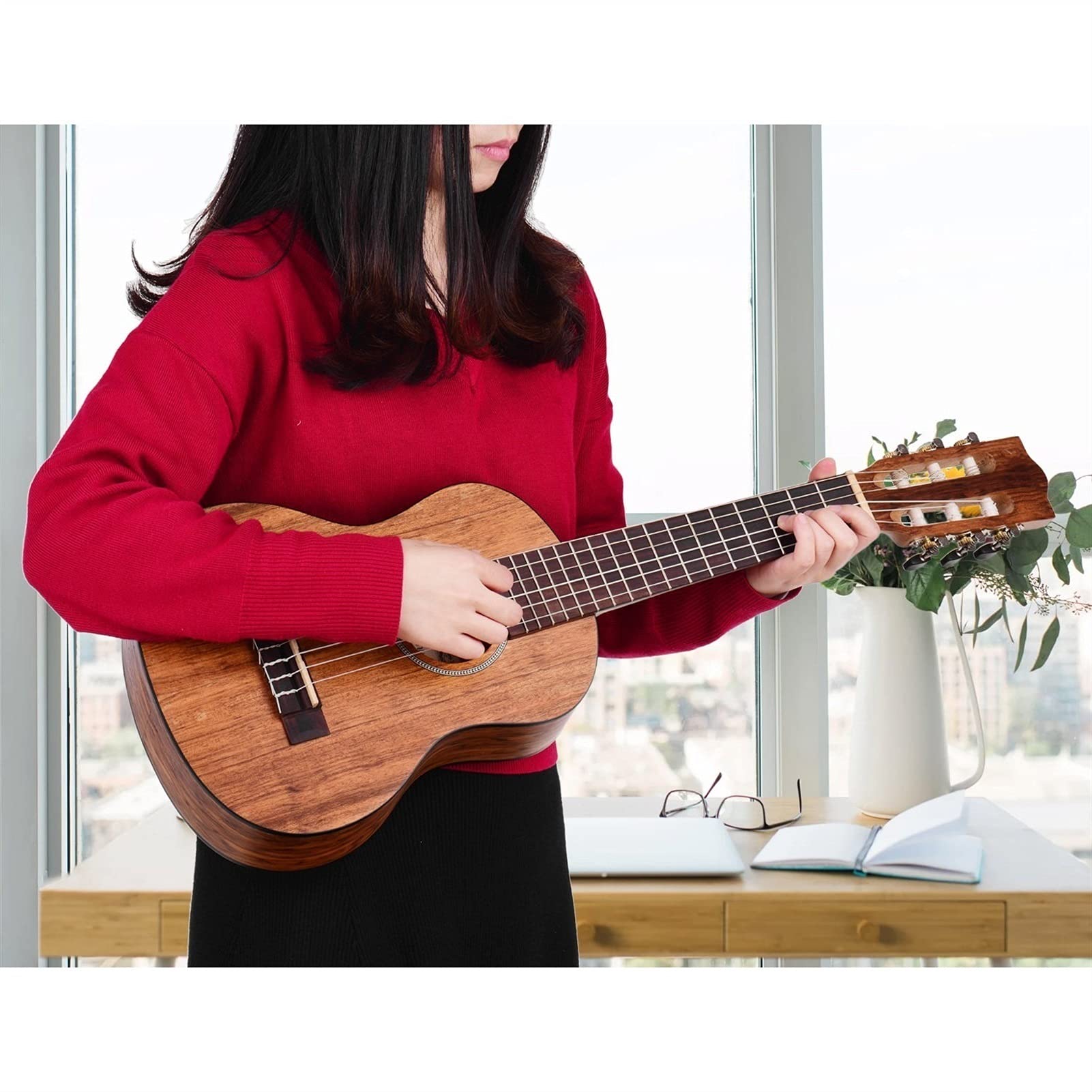 21/23 Inch Mahogany Soprano Ukulele with 15 Frets - Sapele Teakwood 4-String Hawaiian Guitar for Beginners & Professionals | Perfect for Beach Parties, Music Lessons & Concert Performances (21 Inch Size)