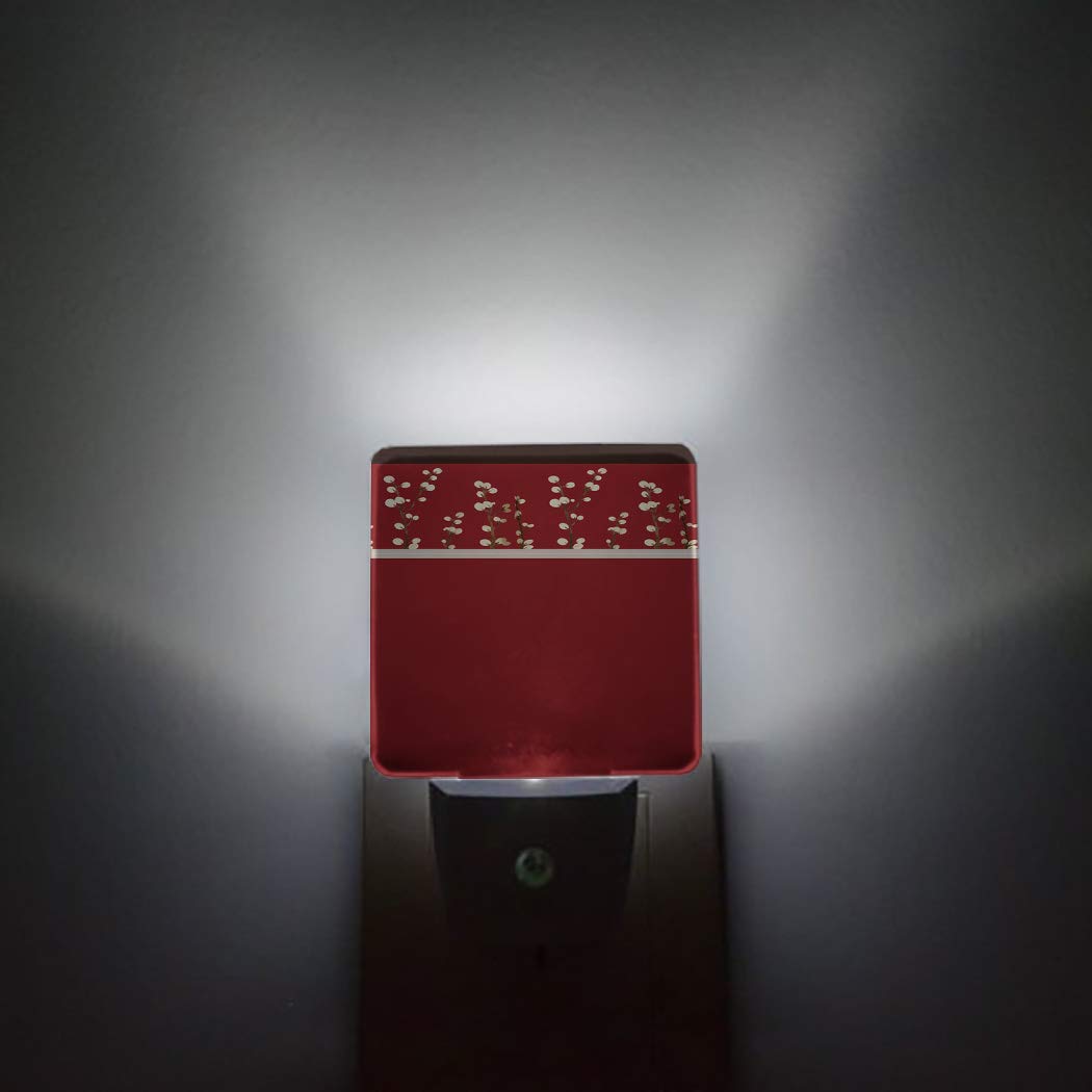 LED Night Light Plug in with Auto Sensor - Red & Black Flower Design, Square Dimmable Nightlight for Bathroom, Bedroom, Hallway - Perfect for Kids, Children, Girls & Adults (Home Decor, Safety Lighting)