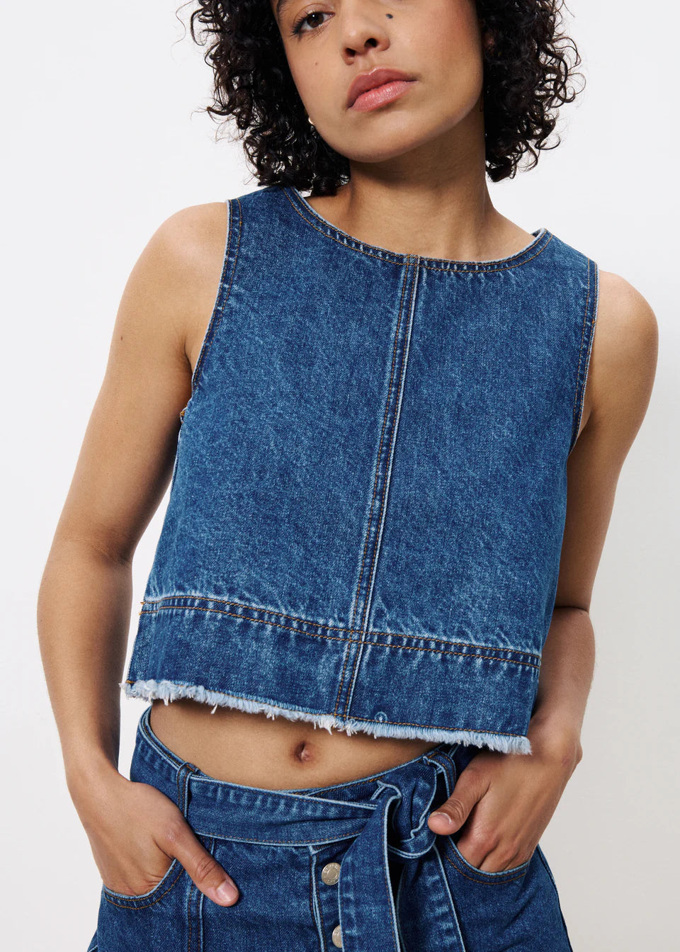Dafne Women's Blue Denim Crop Top - Stylish Short Sleeve Shirt for Casual Outfits, Summer Fashion & Streetwear