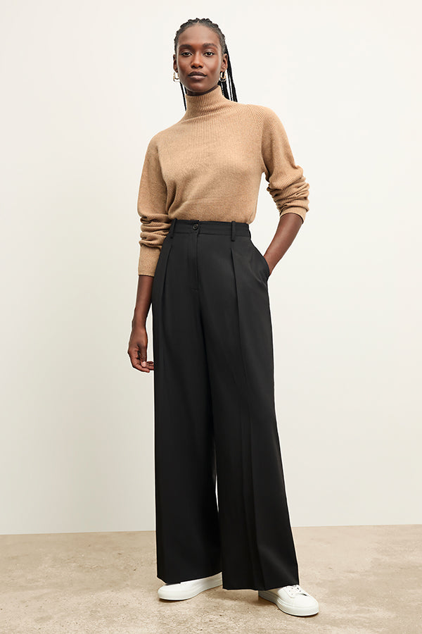 Zuri Pant Washable Wool Twill Pants for Women - Comfortable & Durable Black Trousers for Office, Travel & Casual Wear