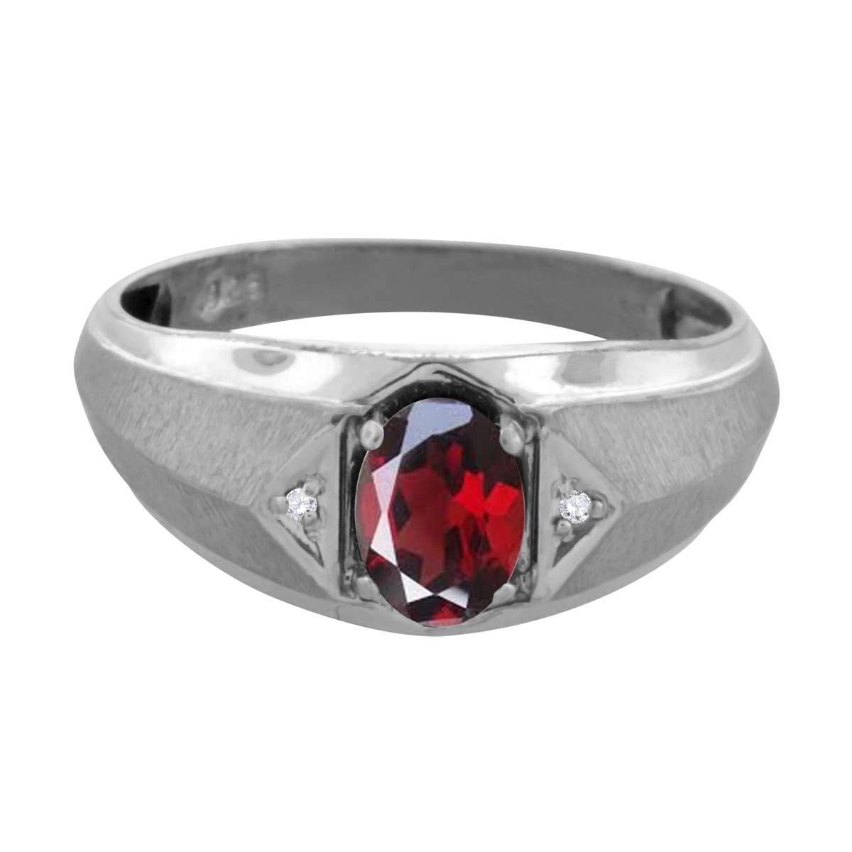 0.76 Carat Men's Diamond & Oval Garnet Engagement Ring in 10K White Gold - MauliJewels | Perfect for Proposals, Weddings & Anniversary Gifts