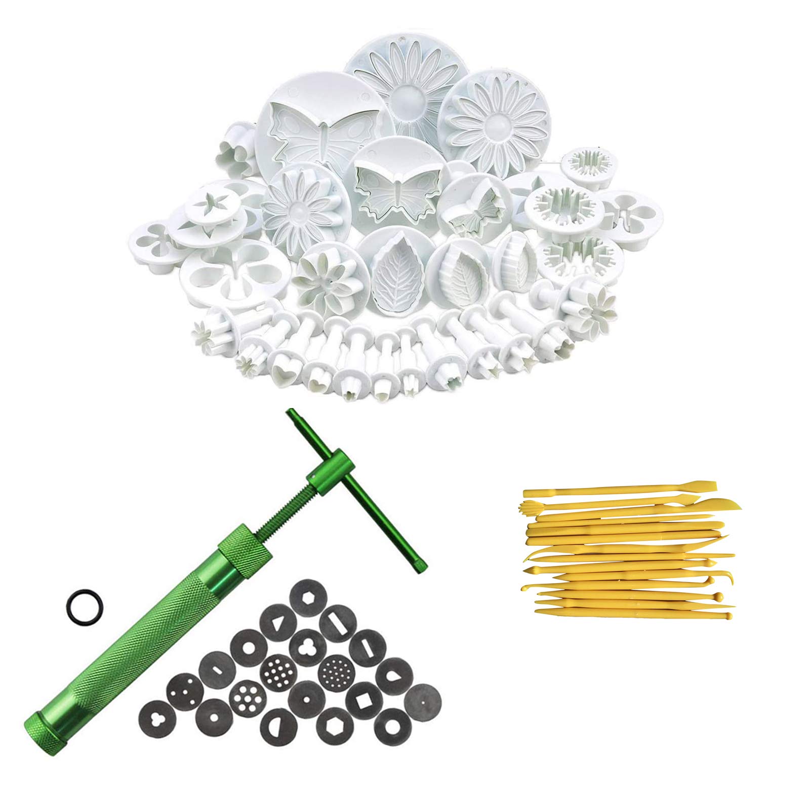 47-Piece Fondant Cake Decorating Kit with Stainless Steel Clay Extruder - Sugar Paste Molds & DIY Cake Decorating Tools for Birthday, Wedding, and Party Cakes