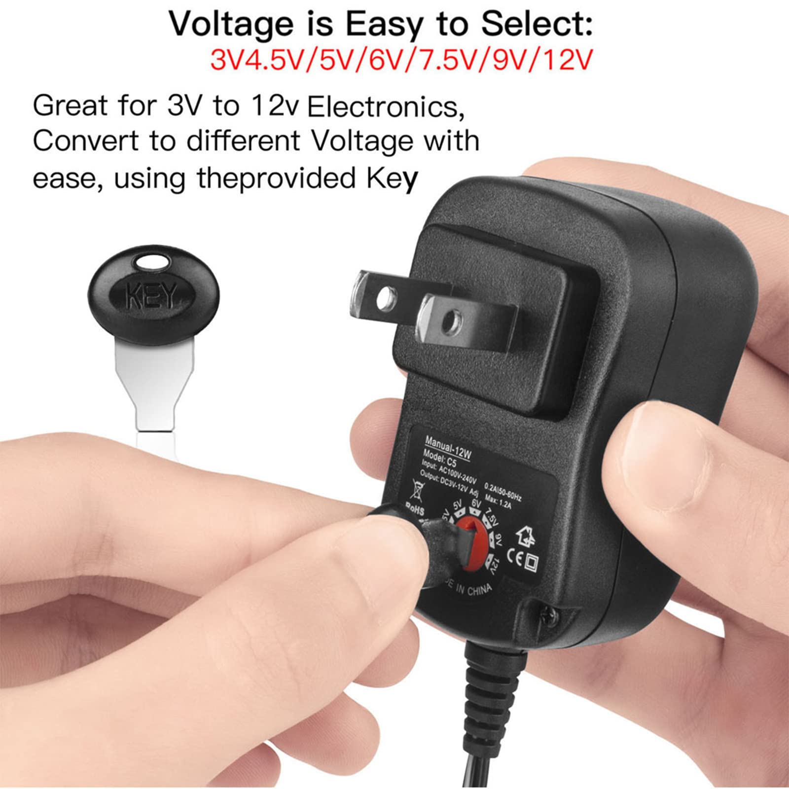 Universal AC-DC 100-240V to 3V-12V 3-in-1 AA Battery Eliminator - LR6/AM3/AA Dummy Batteries Replacement for Clock, Toy, Remote Control, LED Lamp, Radio - Perfect for Home, Office & Travel Use