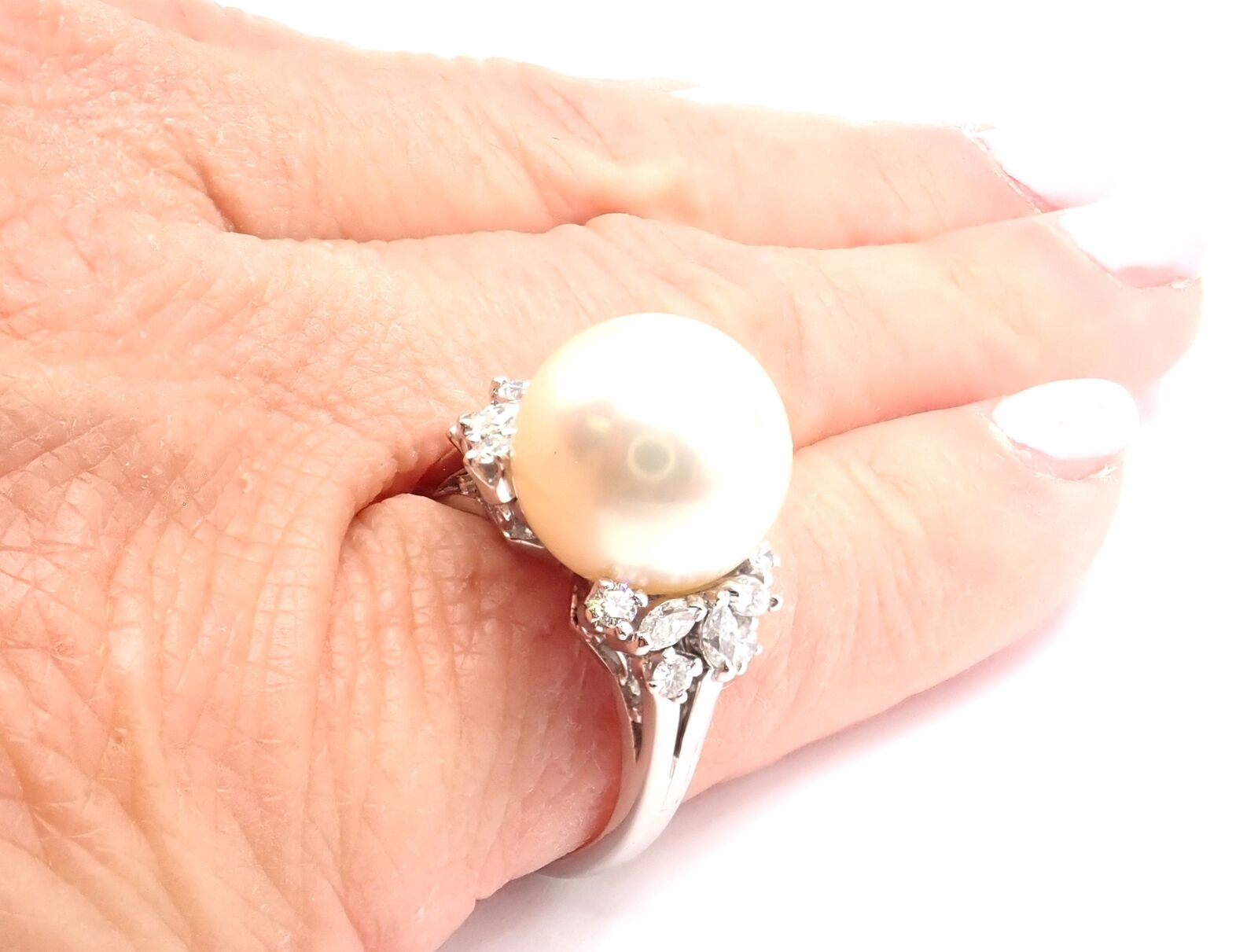 Authentic Mikimoto Platinum Diamond Large 12mm South Sea Pearl Ring - Luxury Jewelry for Women, Elegant Gift for Wedding, Anniversary & Special Occasions