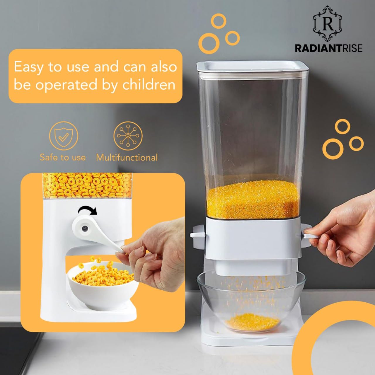 RADIANTRISE Large Cereal Dispenser – 3.5L Airtight Food Storage Container for Cereal, Rice, Pasta & Snacks – Clear Kitchen Organizer with Locking Lid – Space-Saving Pantry & Countertop Storage Solution for Home & Office