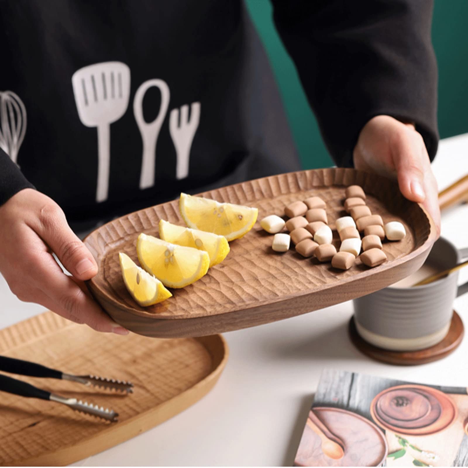 Handcrafted Wooden Serving Tray - Decorative Multi-Purpose Tray for Food, Snacks, Fruits | Rustic Home Decor Serving Plate | Perfect for Entertaining, Dining, and Kitchen Organization (Brown)