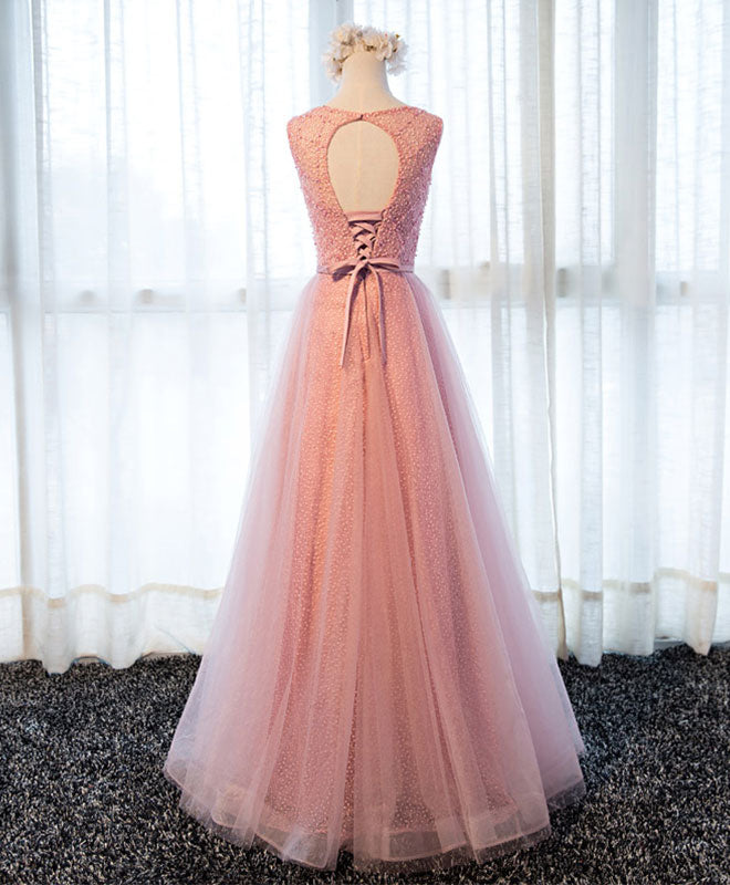 Elegant A-Line Round Neck Tulle Long Prom Dress with Lace Details - Perfect for Evening Gala, Homecoming Dance & Formal Occasions