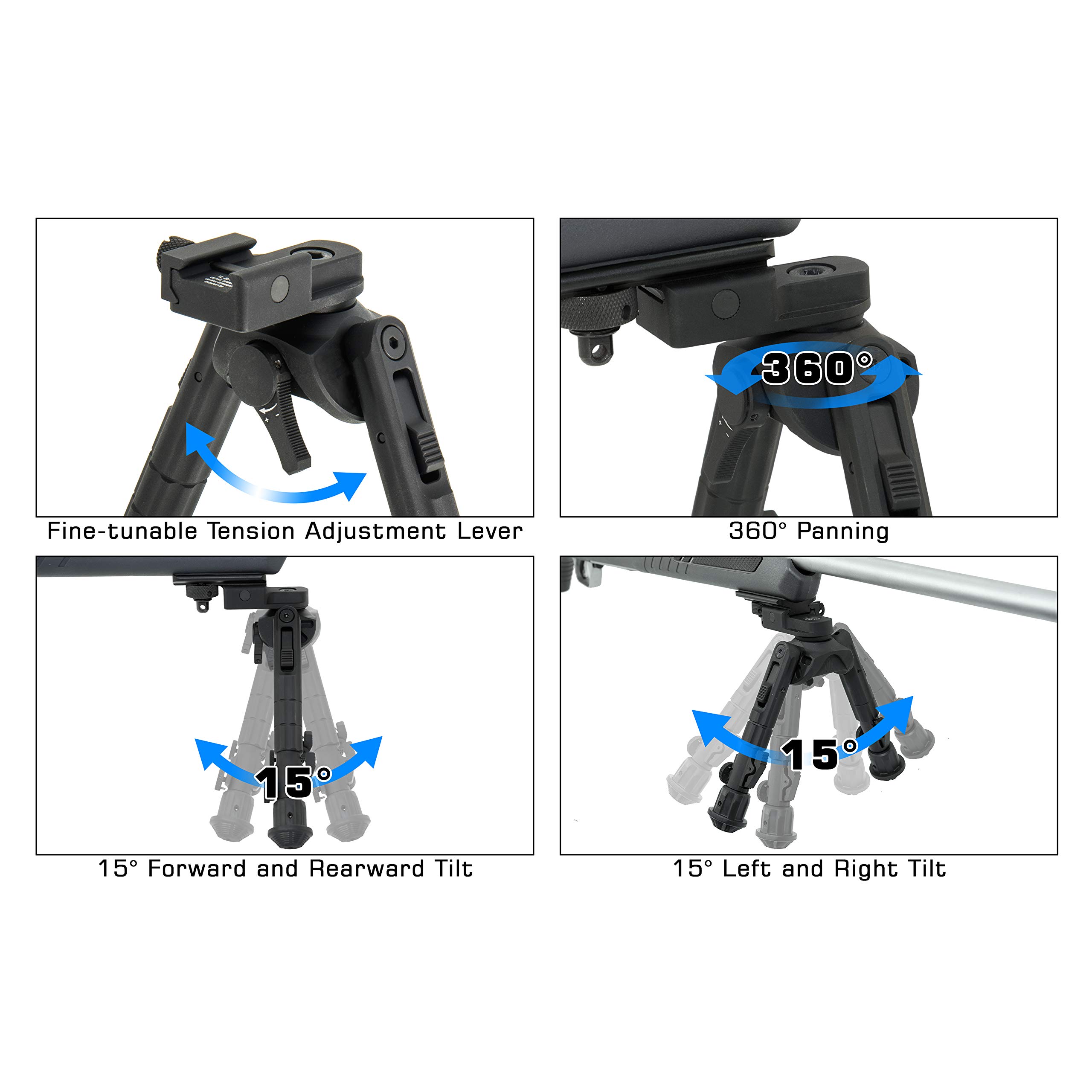 UTG Recon 360 Bipod - Adjustable Swivel Rifle Bipod for Hunting & Shooting - Black - Universal Fit for Adults - Perfect for Outdoor Adventures, Range Practice & Tactical Use