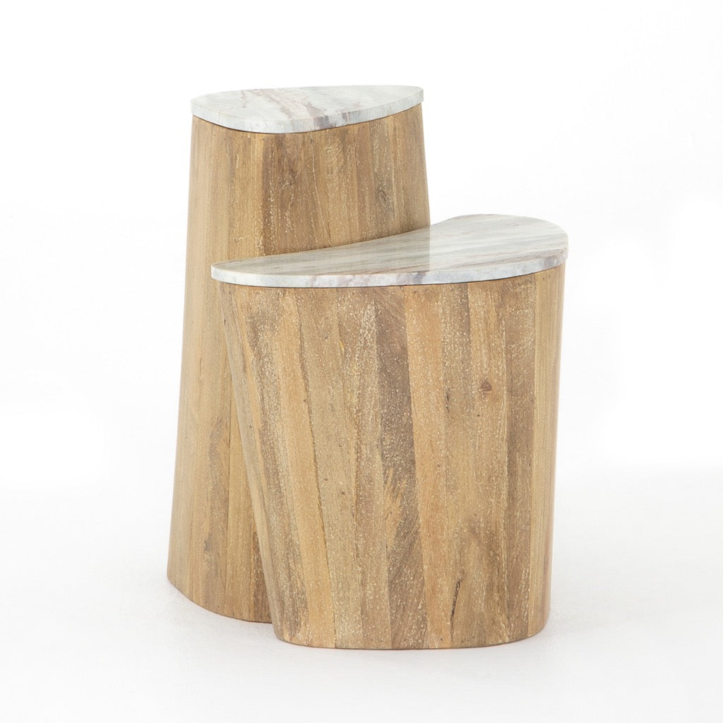 Myla Nesting End Table - Sun Washed Mango Wood Side Table Set of 2 - Modern Living Room Furniture for Small Spaces, Bedroom Nightstand, Coffee Table Alternative - Perfect for Apartments and Cozy Homes