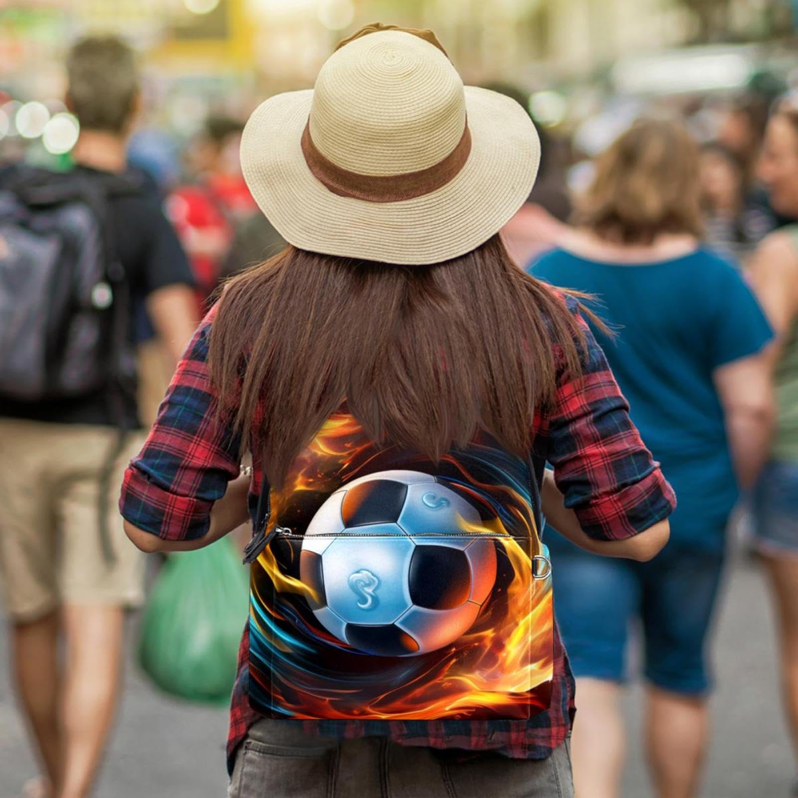 Stylish Travel Backpack for Women & Men - Durable Flaming Football Design Backpack for Hiking, Commuting & College Campus Use